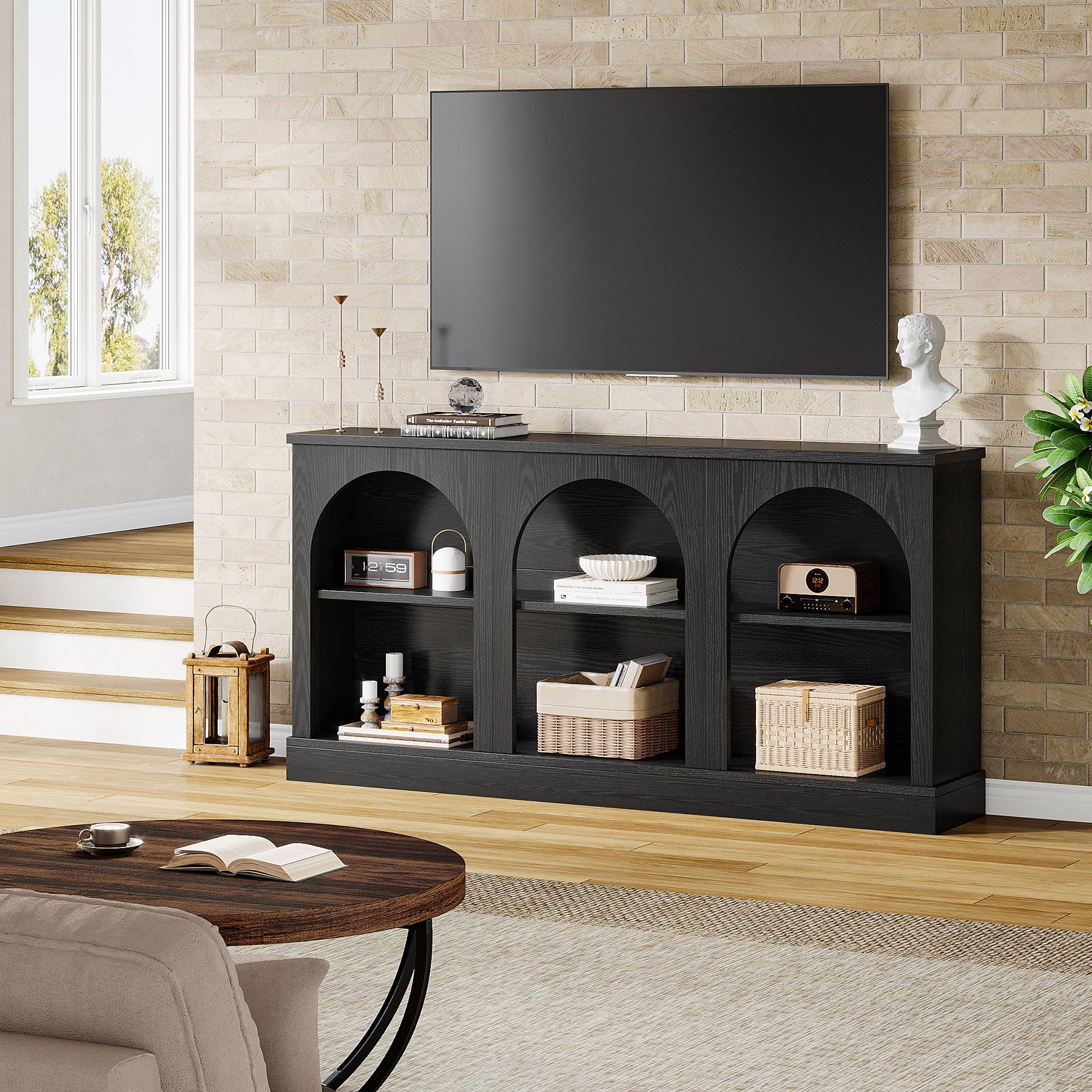 Tribesigns TV Stand for 55-65 Inch TV, Farmhouse Entertainment Center with Storage Cabinets