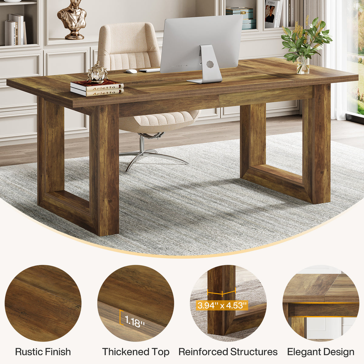 63 Inch Executive Desk with Spacious Worktop, Modern Home Office Desk for Workspace and Studio