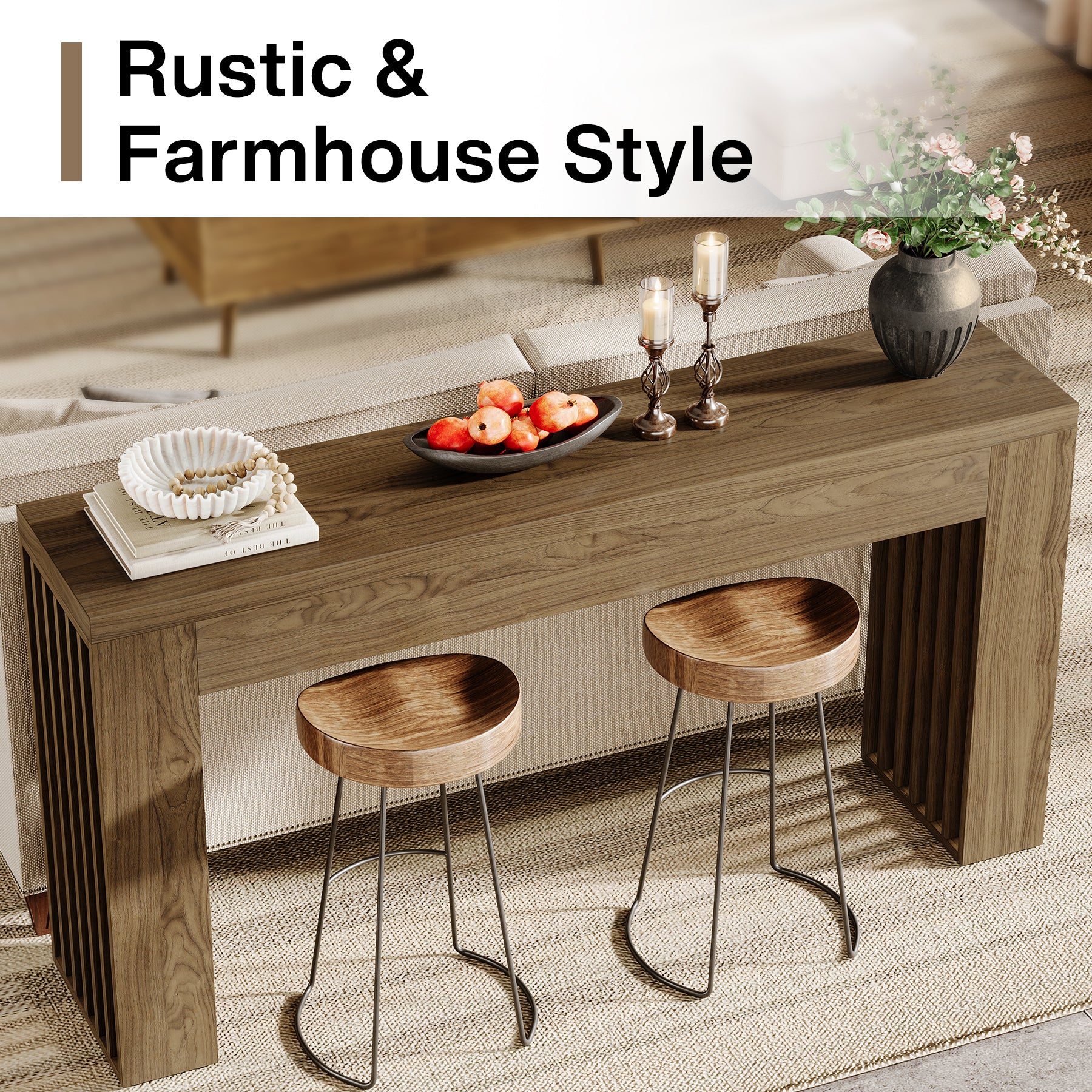 Tribesigns 59-Inch Console Table with Vertical Slat Legs and Wood Grain Finish, Farmhouse Sofa Table for Entryway Hallway and Living Room