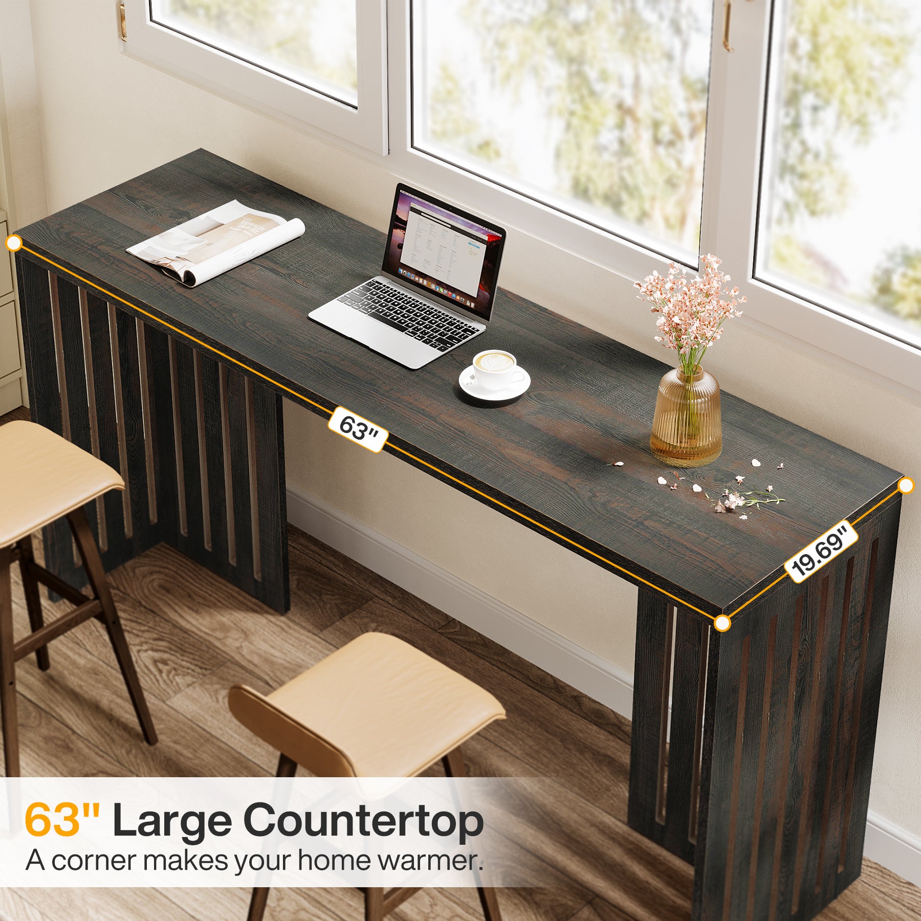 Tribesigns 63-Inch Bar Table, Industrial Counter Height Pub Table with Louvered Base for Kitchen