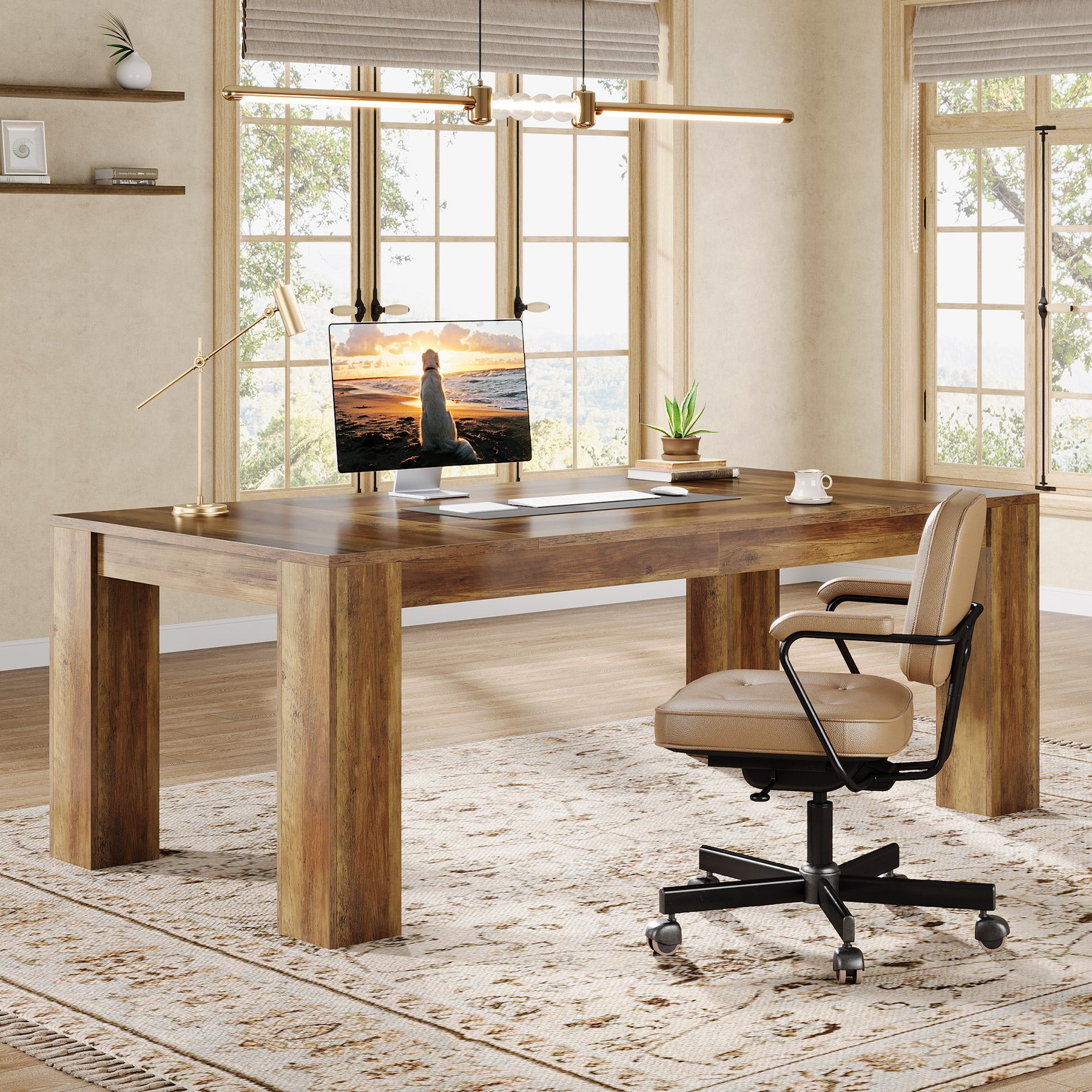 Tribesigns 63 Inch Executive Desk, Large Rustic Computer Desk with Spacious Workstation for Home Office