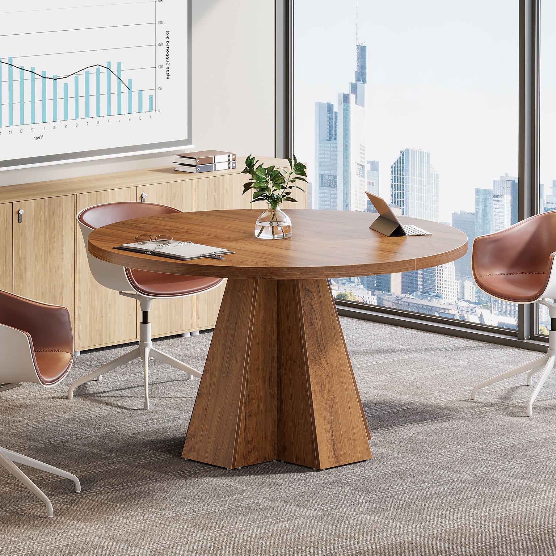 Tribesigns 46.46-Inch Round Conference Table, Thickened Tabletop with Tapered Base