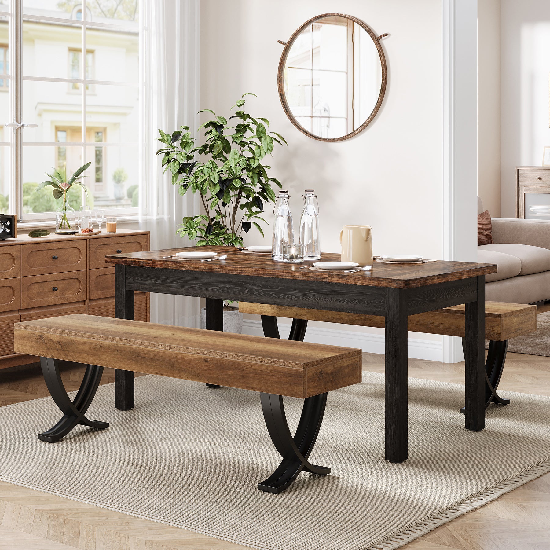 Tribesigns 55" Dining Bench, Farmhouse Bench with X-Legs for Dining Room