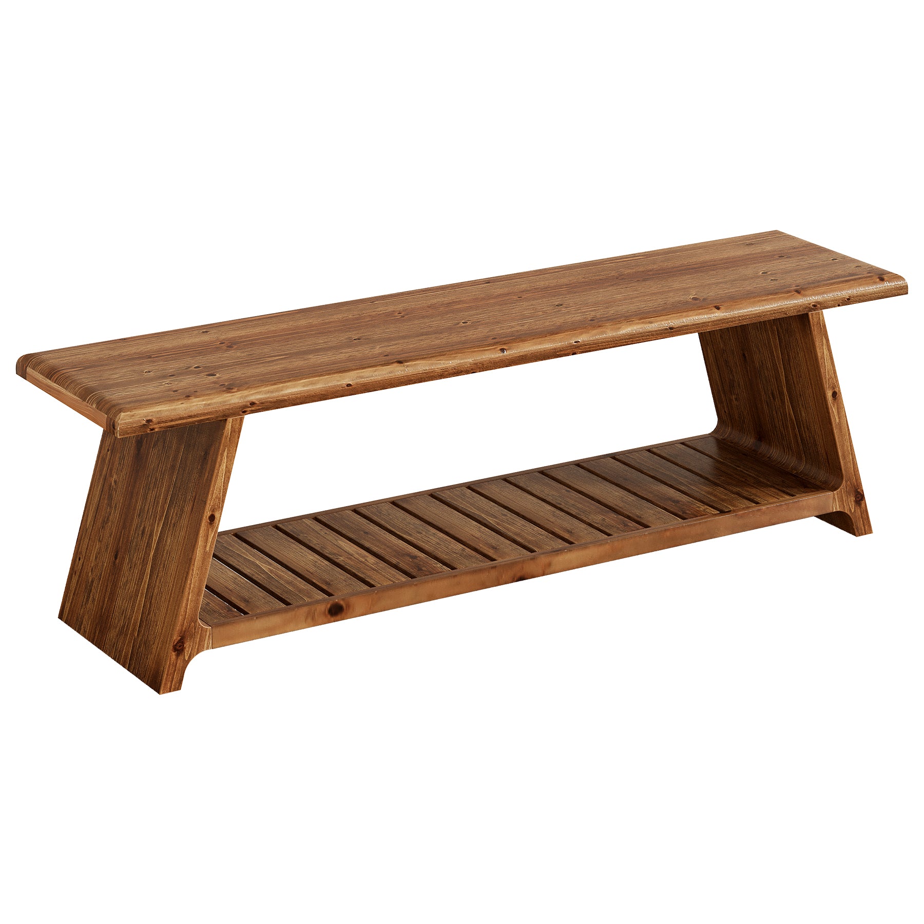 Tribesigns 63-Inch Solid Wood Entryway Bench with Lower Shoe Storage Shelf, Farmhouse End of Bed Bench for Hallway