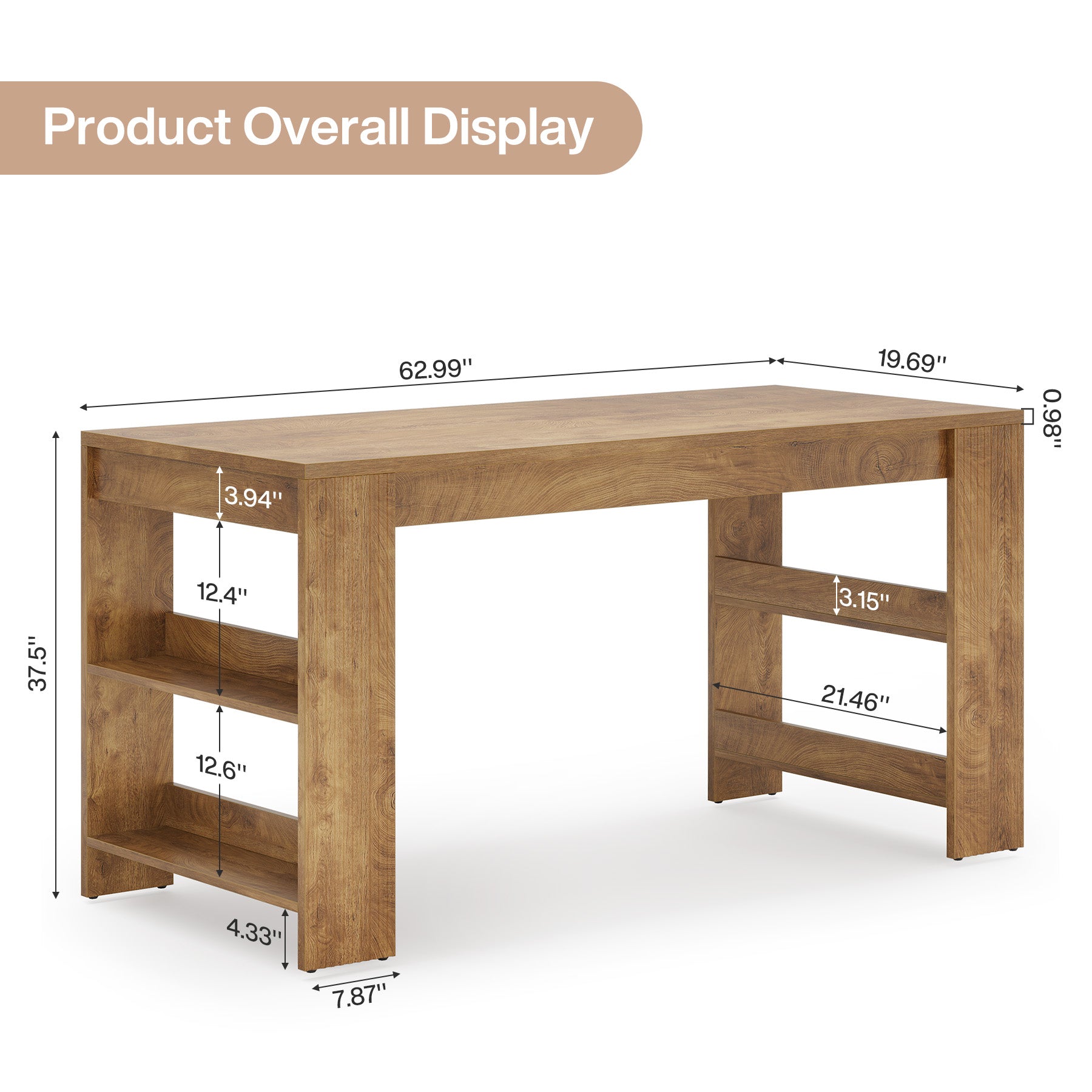 Tribesigns 63 Inch Farmhouse Kitchen Island with Double-Sided Storage Shelves
