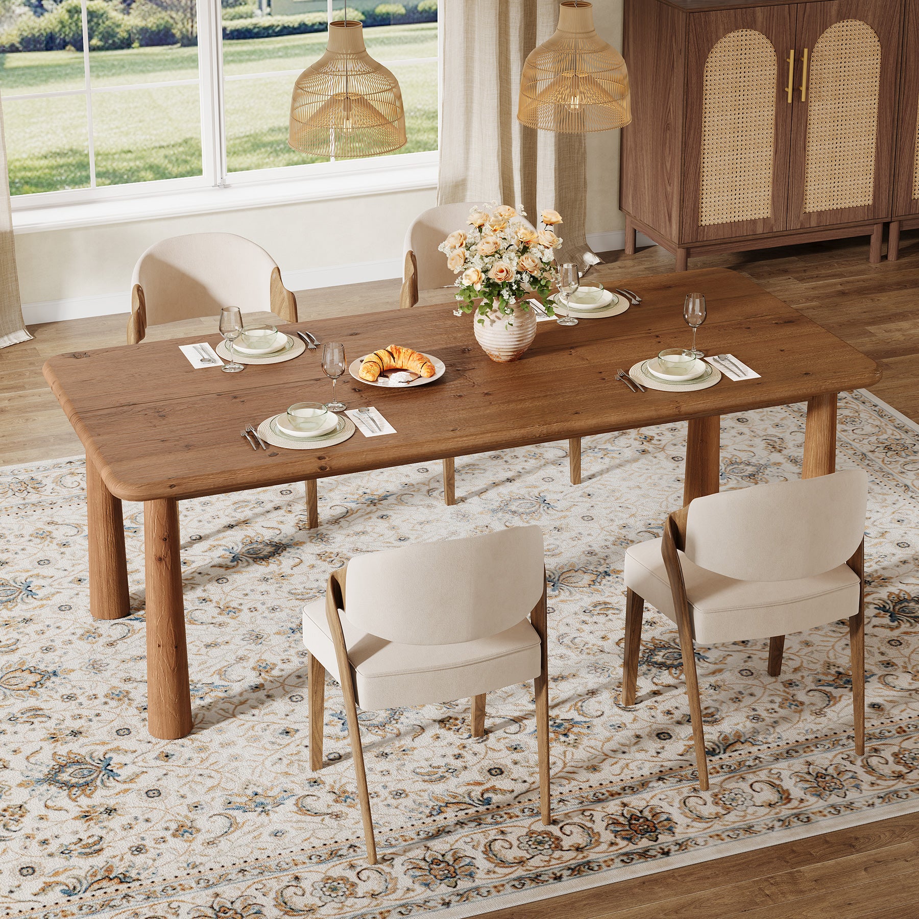 63-Inch Solid Wood Dining Table for 4 to 6 People, Farmhouse Rectangular Kitchen Table with 400 lb Capacity for Dining Room and Kitchen