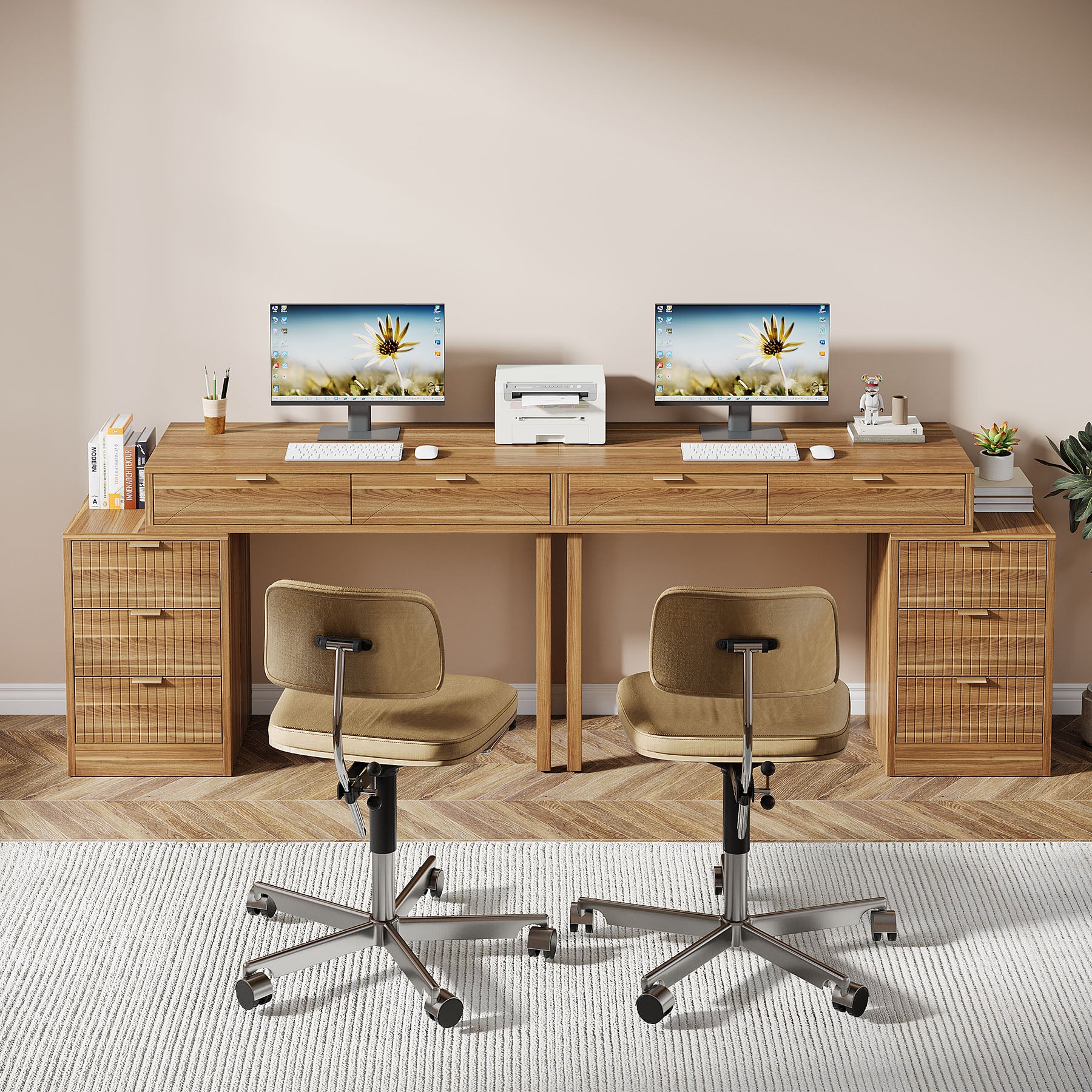 Reversible Computer Desk with 5 Drawers, Small Writing Desk for Home Office and Bedroom