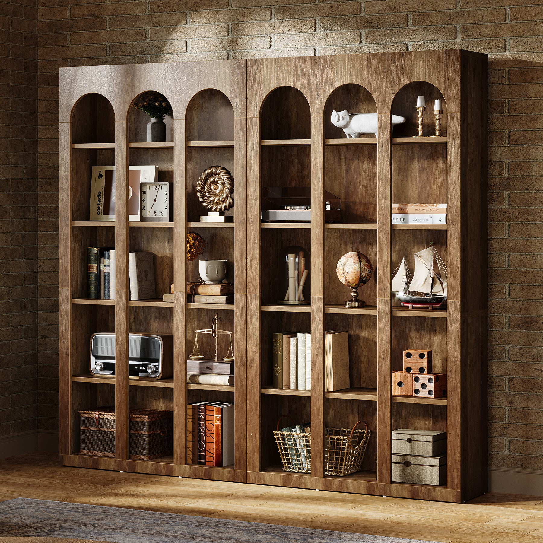 Tribesigns 70.87-Inch 5-Tier Arched Bookcase, Mid Century Modern Tall Bookshelf with Open Shelves for Home Office