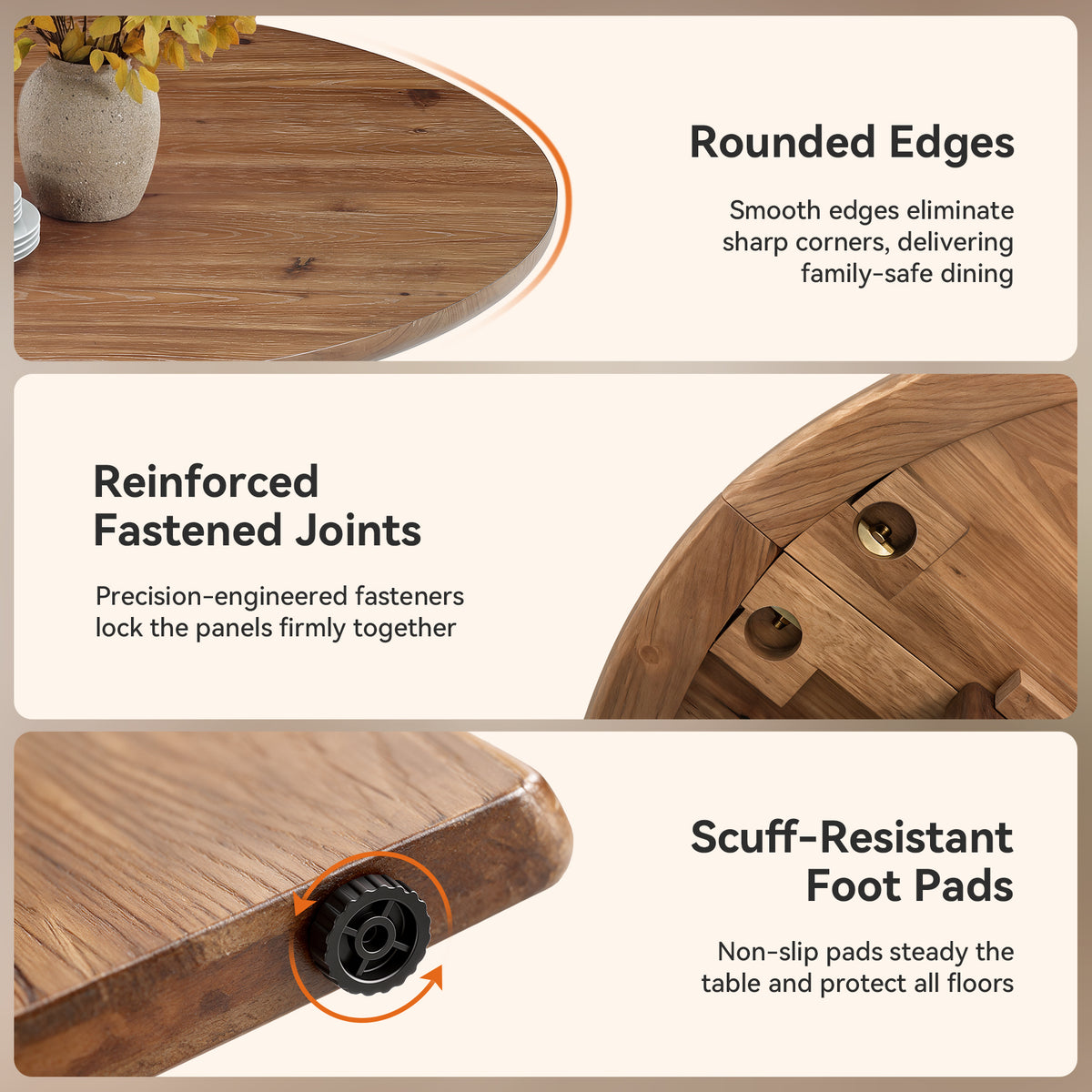 Tribesigns 47.2 Inch Round Solid Wood Dining Table for 4-6, Farmhouse Kitchen Table with Cross Pedestal Base