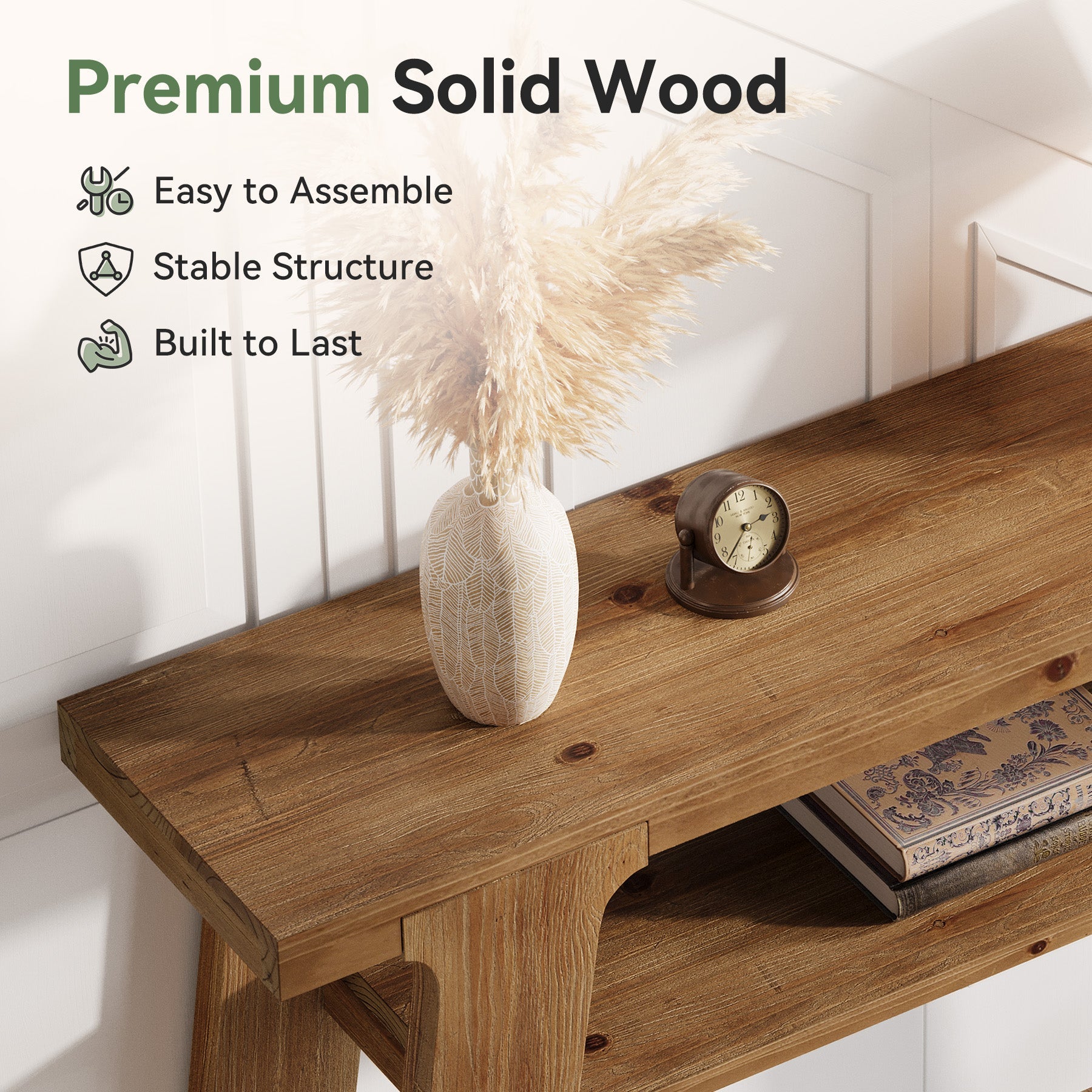 47-Inch Solid Wood Console Table with 2-Tier Storage, Farmhouse Entryway Table