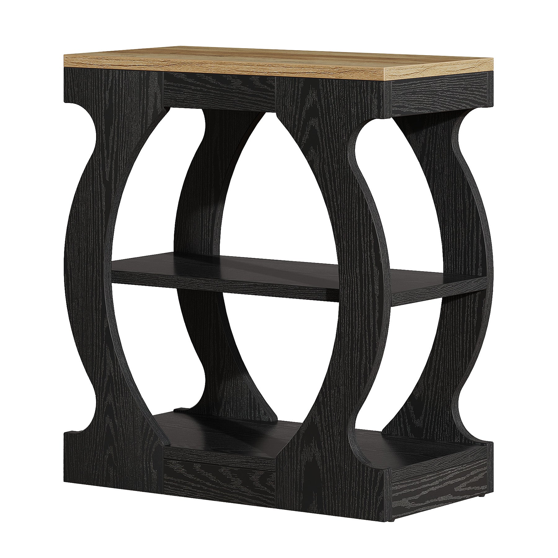 23.6 Inch Nightstand with 3-Tier Storage, Modern Narrow Bedside Table with Curved Frame for Bedroom