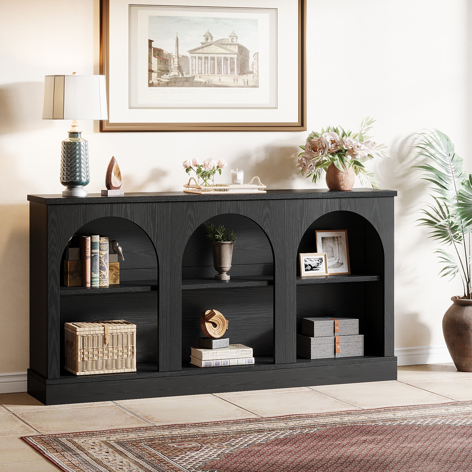 63" Farmhouse Console Table - 3-Tier Sofa Table with Storage