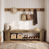 Tribesigns 86.6" Extra Long Entryway Bench with 2-Tier Shoe Storage, Storage Bench for Hallway 3