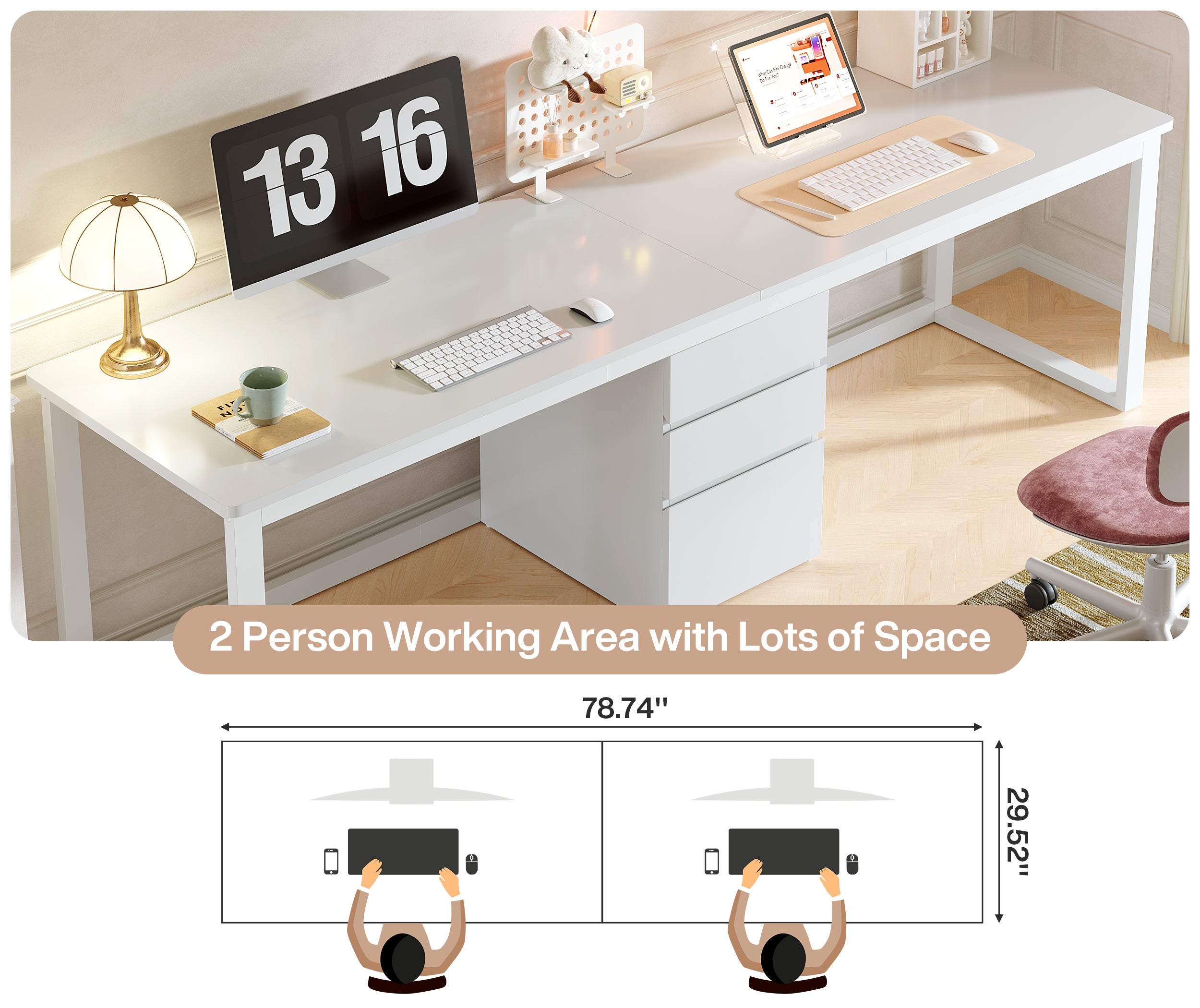 Tribesigns 78.7-Inch 2 Person Computer Desk with 3 Drawers, Extra Long Double Desk for Home Office