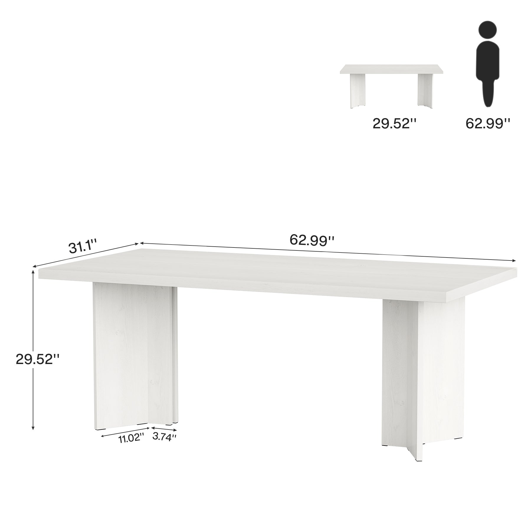 63" Farmhouse Dining Table, Kitchen Table with Large Tabletop for 4-6