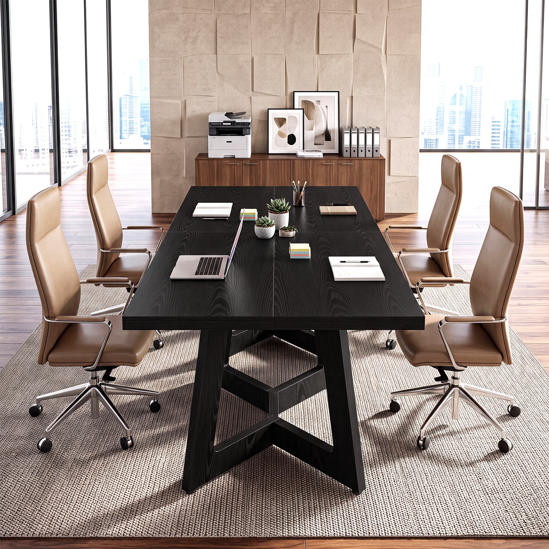 Tribesigns 39.37-Inch Square Conference Table for 2-4, Black Meeting Table with Stable Office Frame