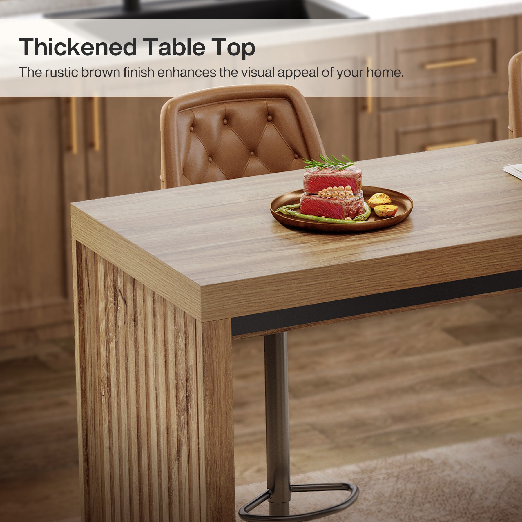 Tribesigns 55-Inch Counter Height Bar Table with Metal Footrest and Fluted Design, Rectangular High Top Pub Table for Home Bar Kitchen and Bistro