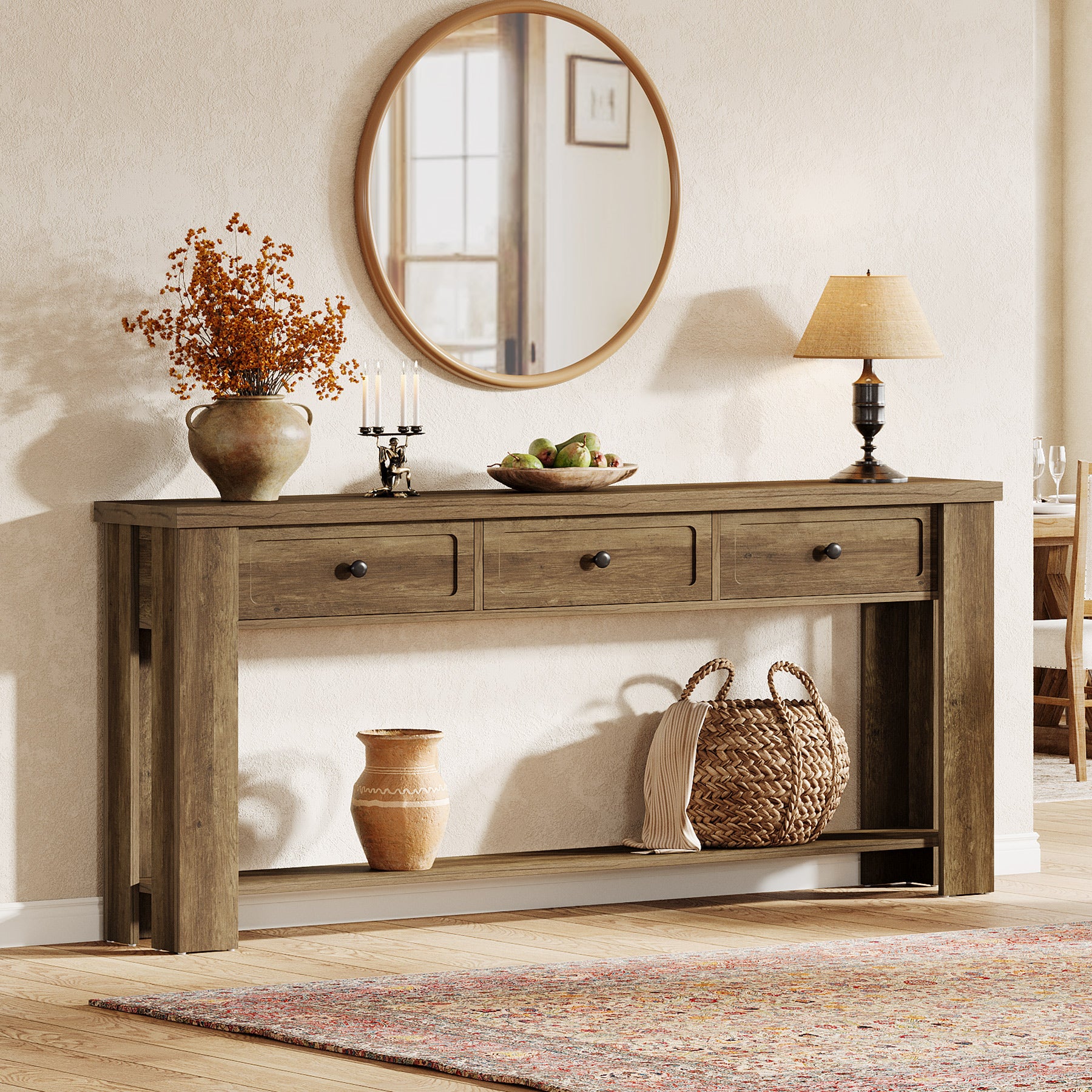70.9-Inch Console Table with 3 Drawers, Narrow Farmhouse Sofa Table for Hallway