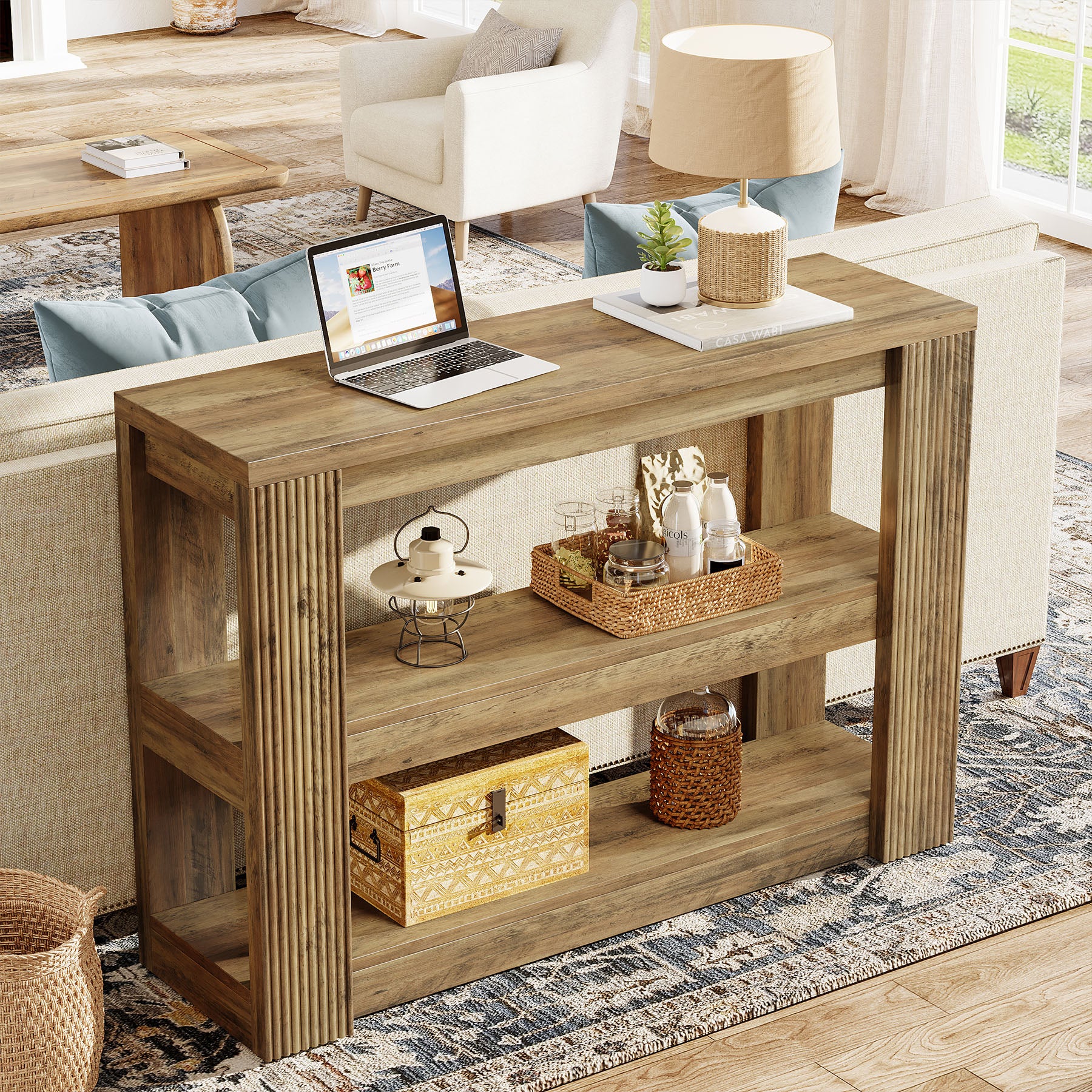 41.34-Inch Farmhouse Console Table with 3-Tier Shelves, Narrow Sofa Table