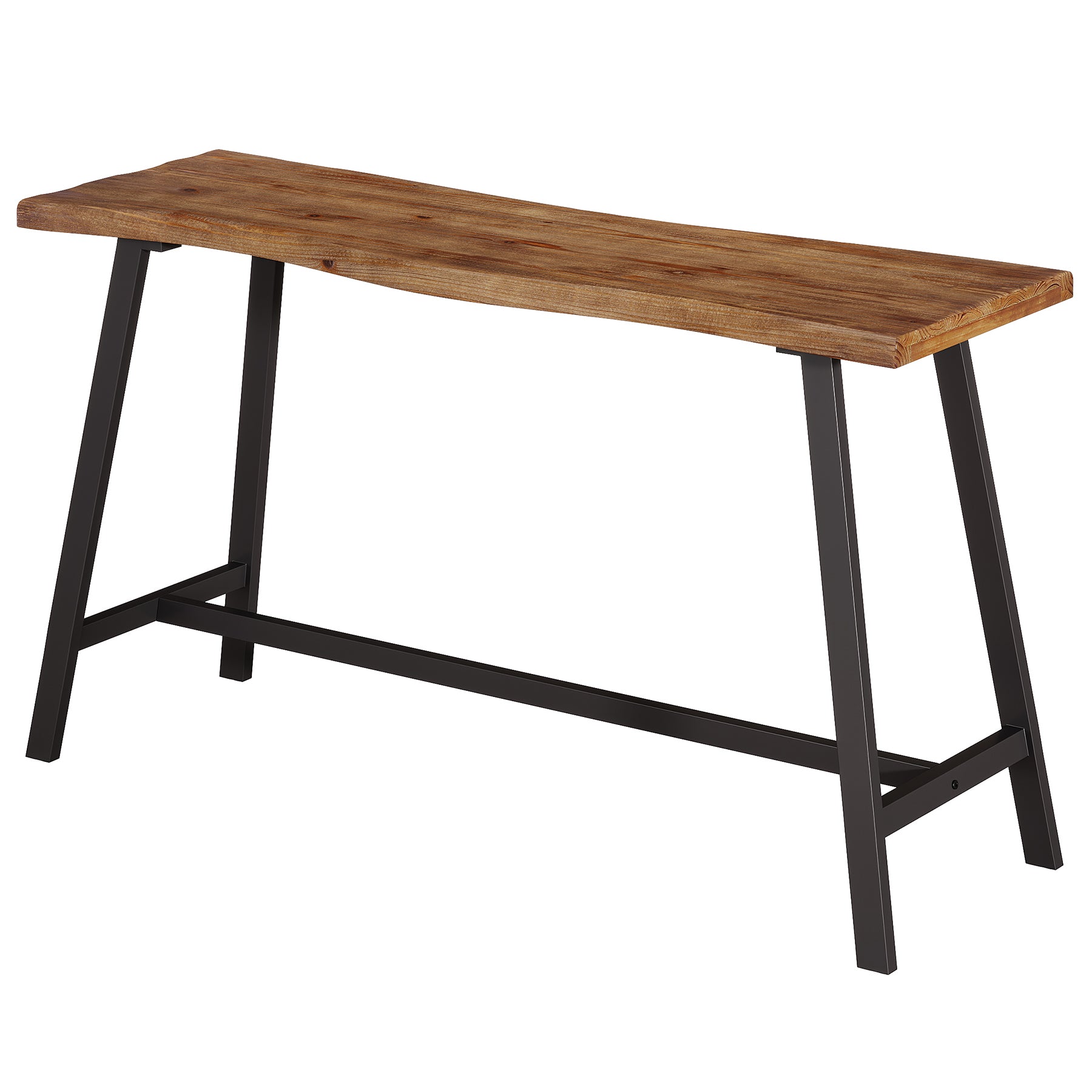 55 Inch Solid Wood Bar Table with Metal Frame and Footrest, Industrial Counter Height Pub Table for Kitchen