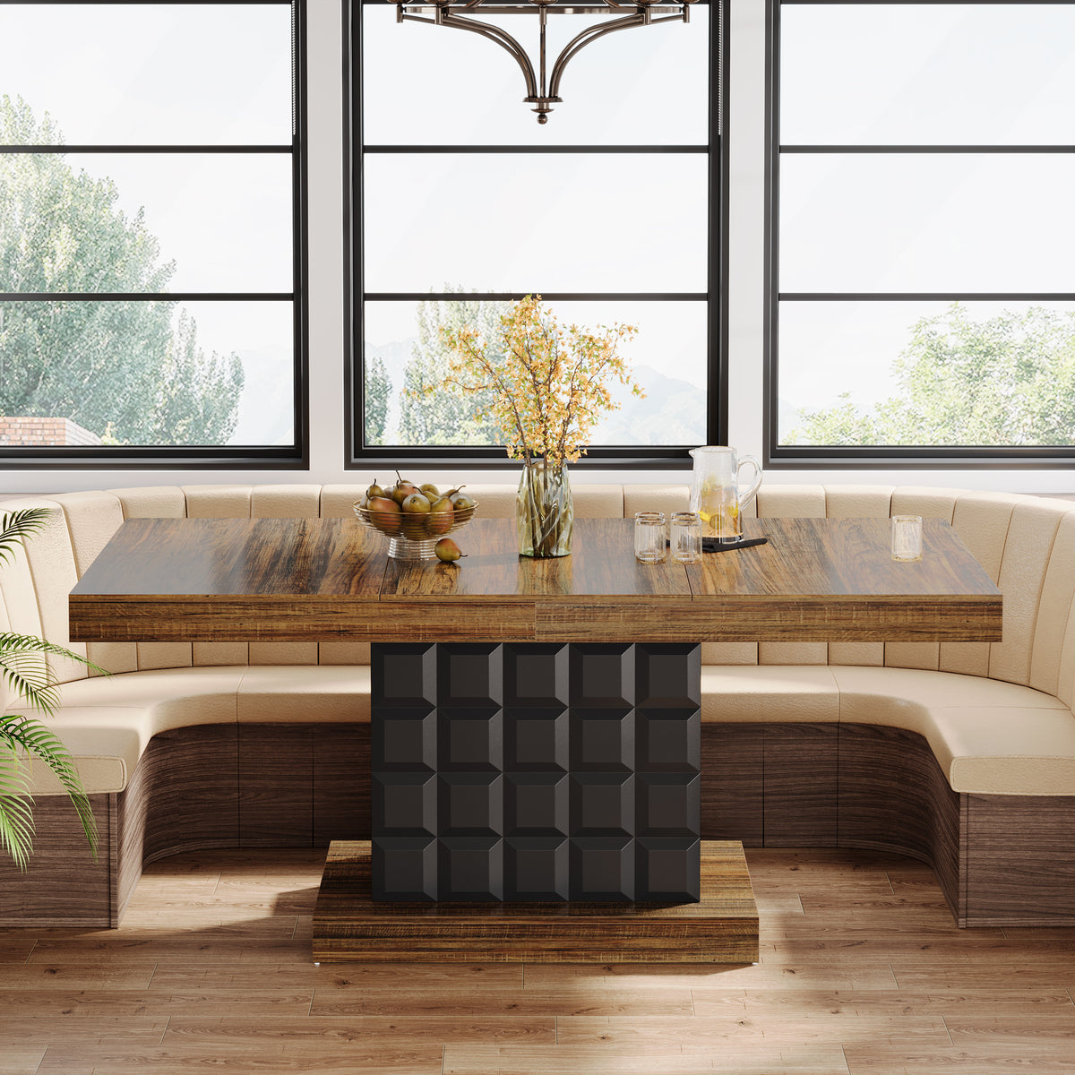 Tribesigns 63 Inch Rectangular Dining Table for 4-6, Modern Farmhouse Kitchen Table with Geometric Pedestal Base