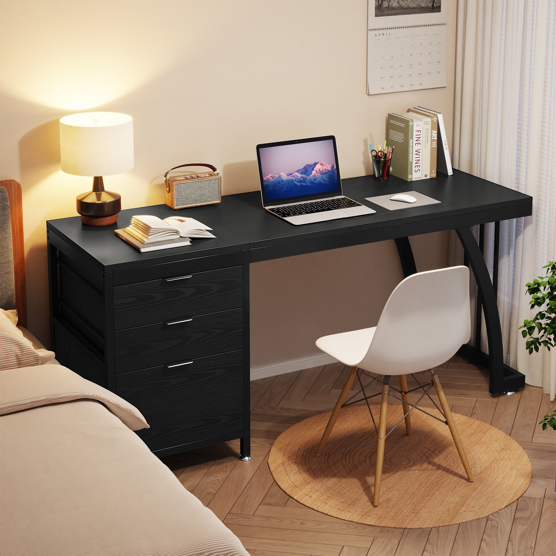 Tribesigns 59 Inch Computer Desk with Reversible 3-Drawer Storage, Industrial Desk for Home Office