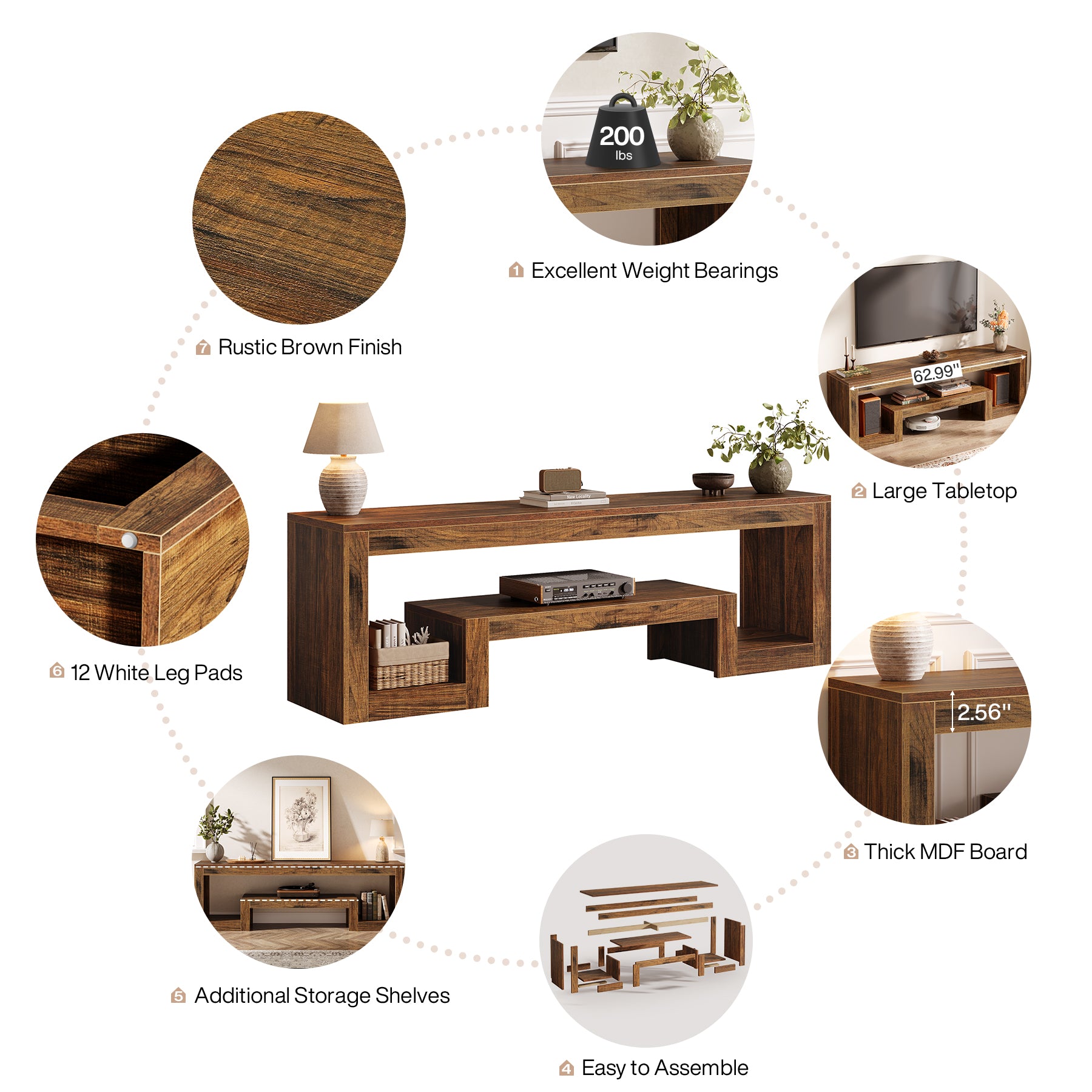 Tribesigns 63-Inch TV Stand, Farmhouse Entertainment Center with Open Storage Shelves for Living Room