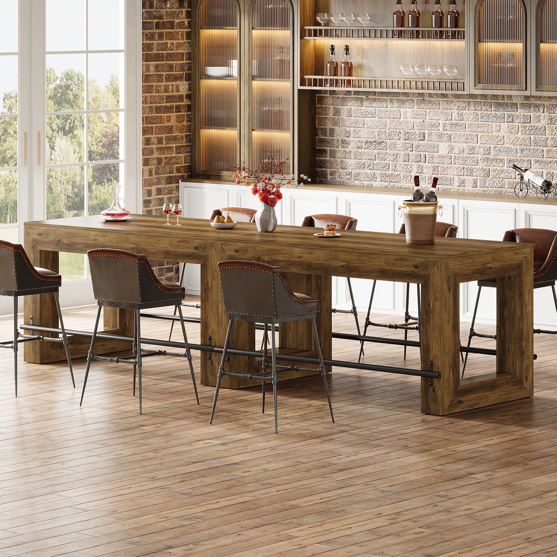 Tribesigns 59-Inch Industrial Bar Table with Metal Footrest, Counter Height Pub Table for Kitchen