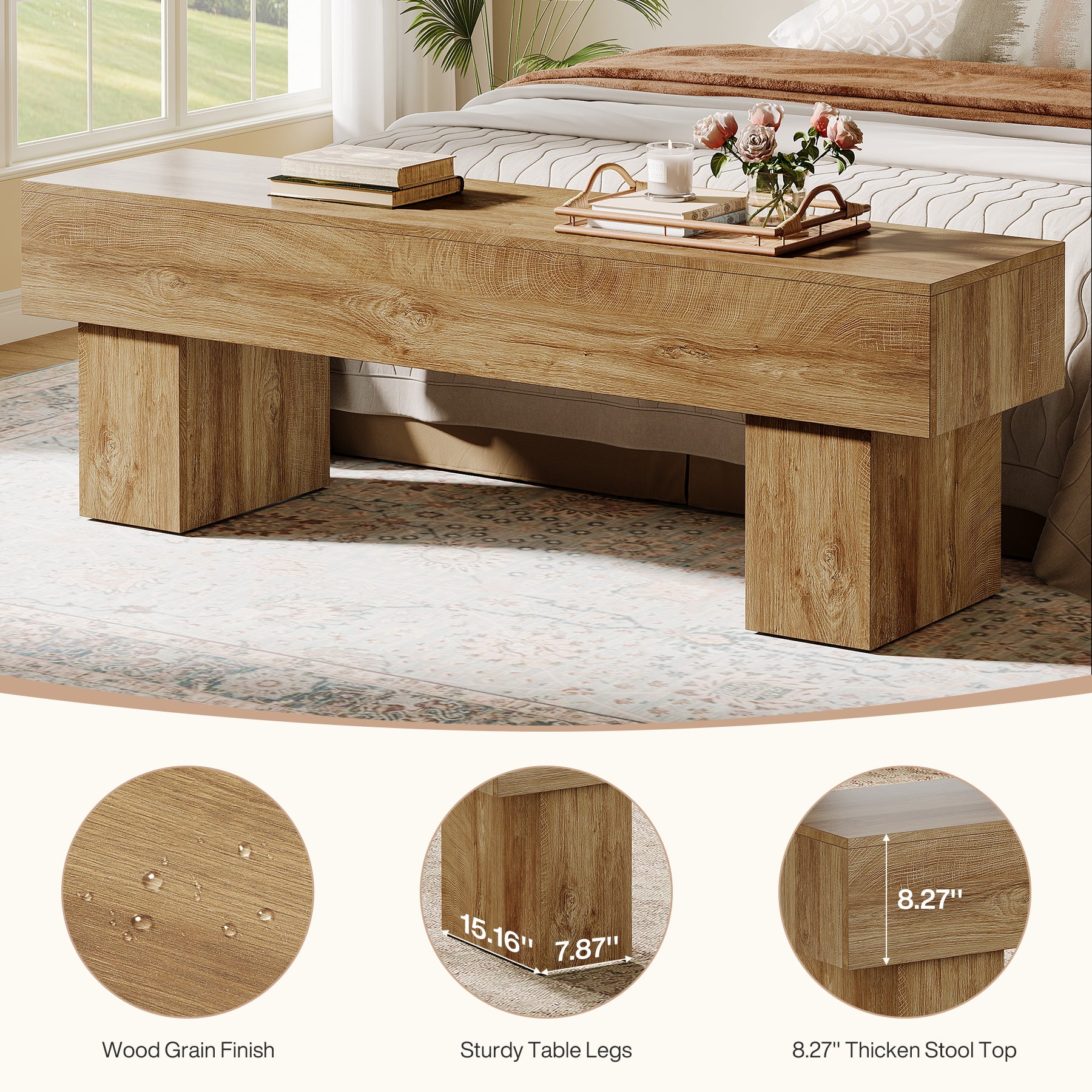 Tribesigns 62.99-Inch End of Bed Bench, Extra Long Farmhouse Wooden Bench with Shoe Storage for Bedroom
