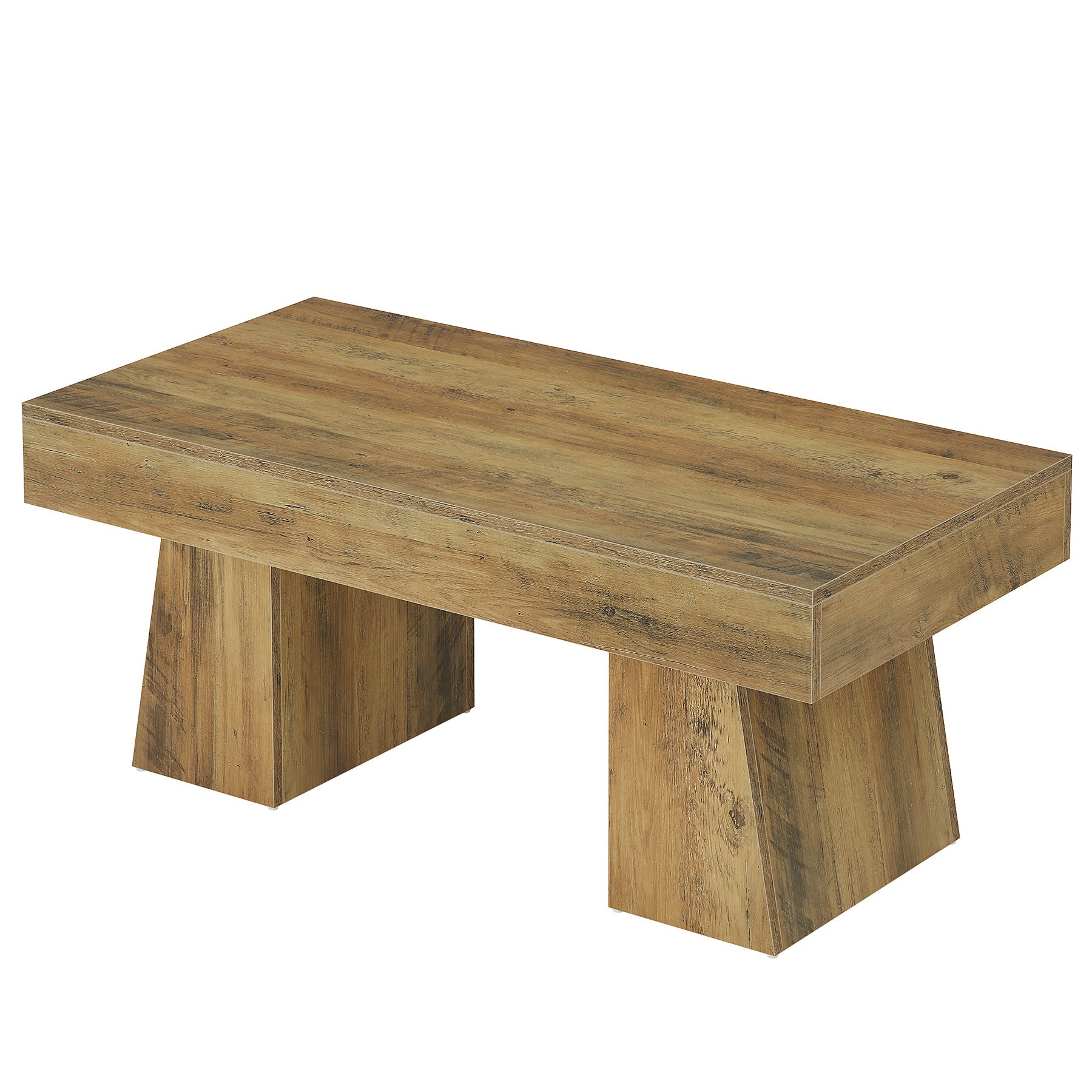 47-Inch Farmhouse Rectangular Coffee Table, Wooden Center Table with Thick Sculptural Base