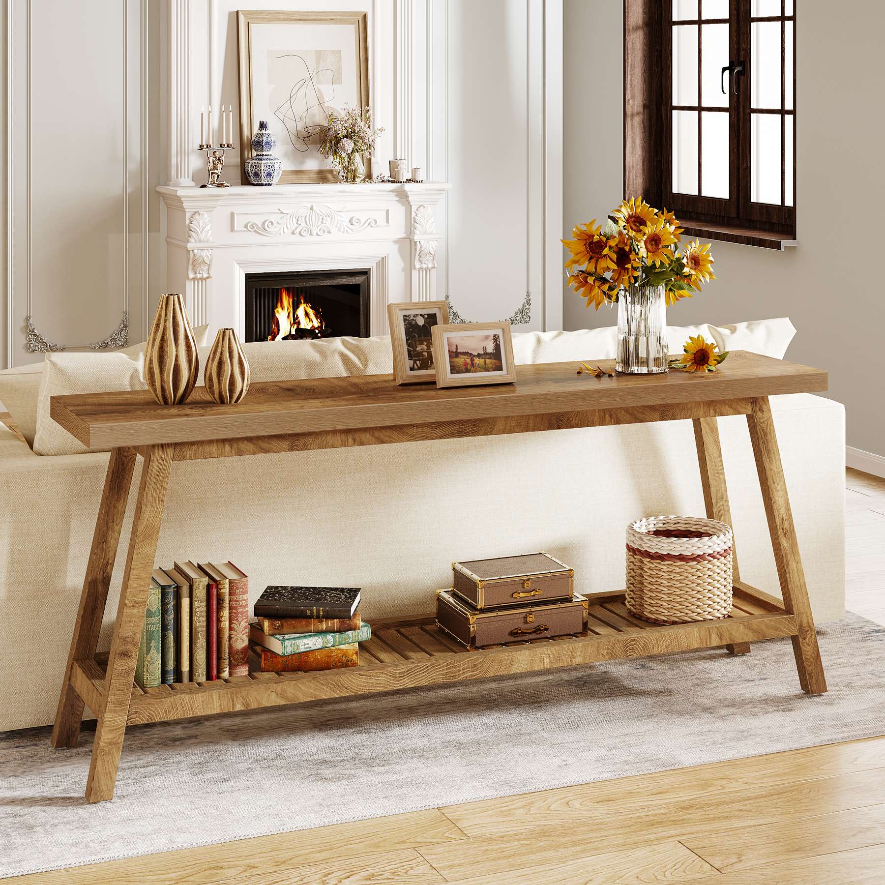 Farmhouse Console Table, 70.9" Entryway Table 2-Tier Sofa Table