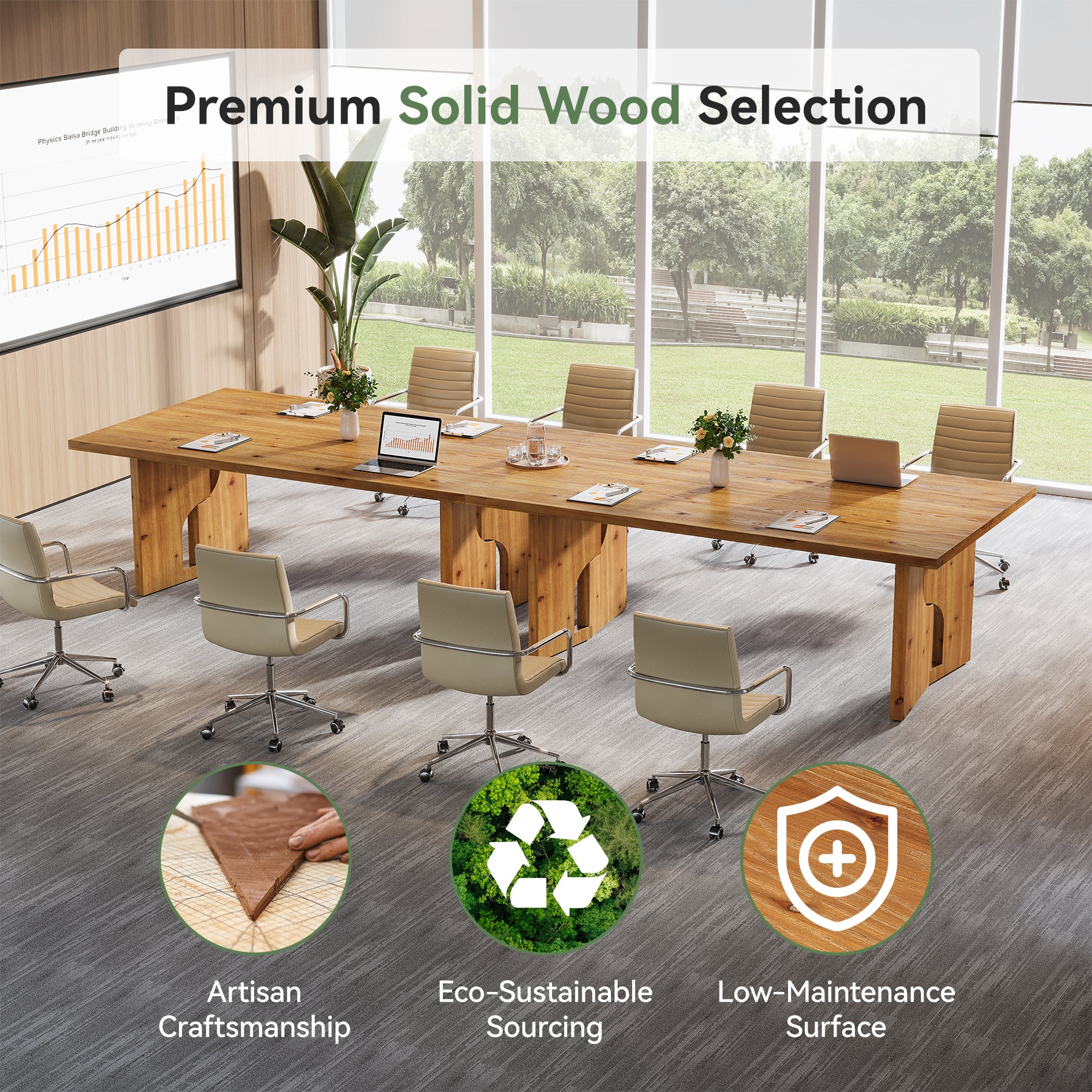 Tribesigns 63-Inch Solid Wood Executive Desk with Cutout Bases, Large Office Desk for Home Office
