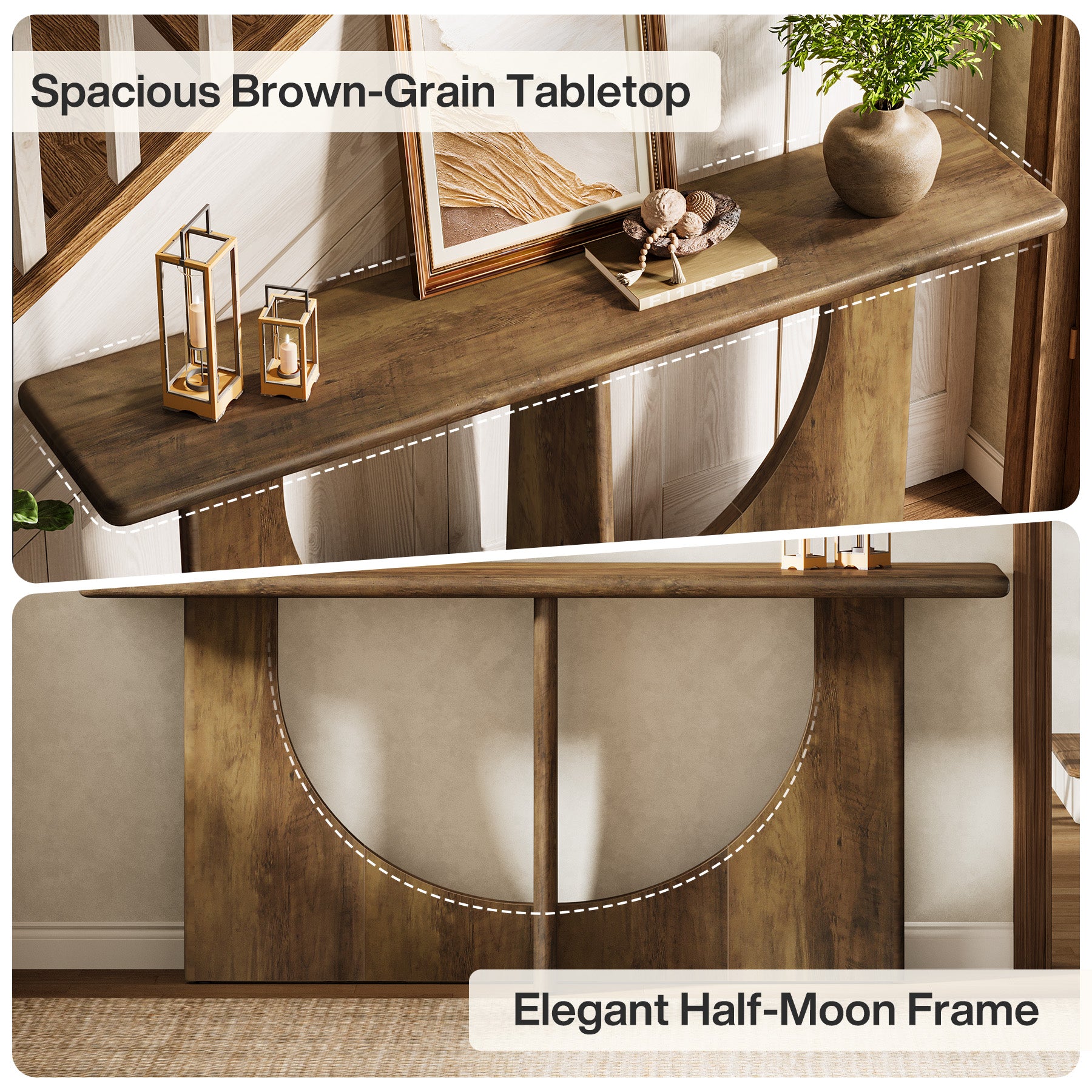 71-Inch Console Table for Entryway, Farmhouse Sofa Table with Geometric Frame