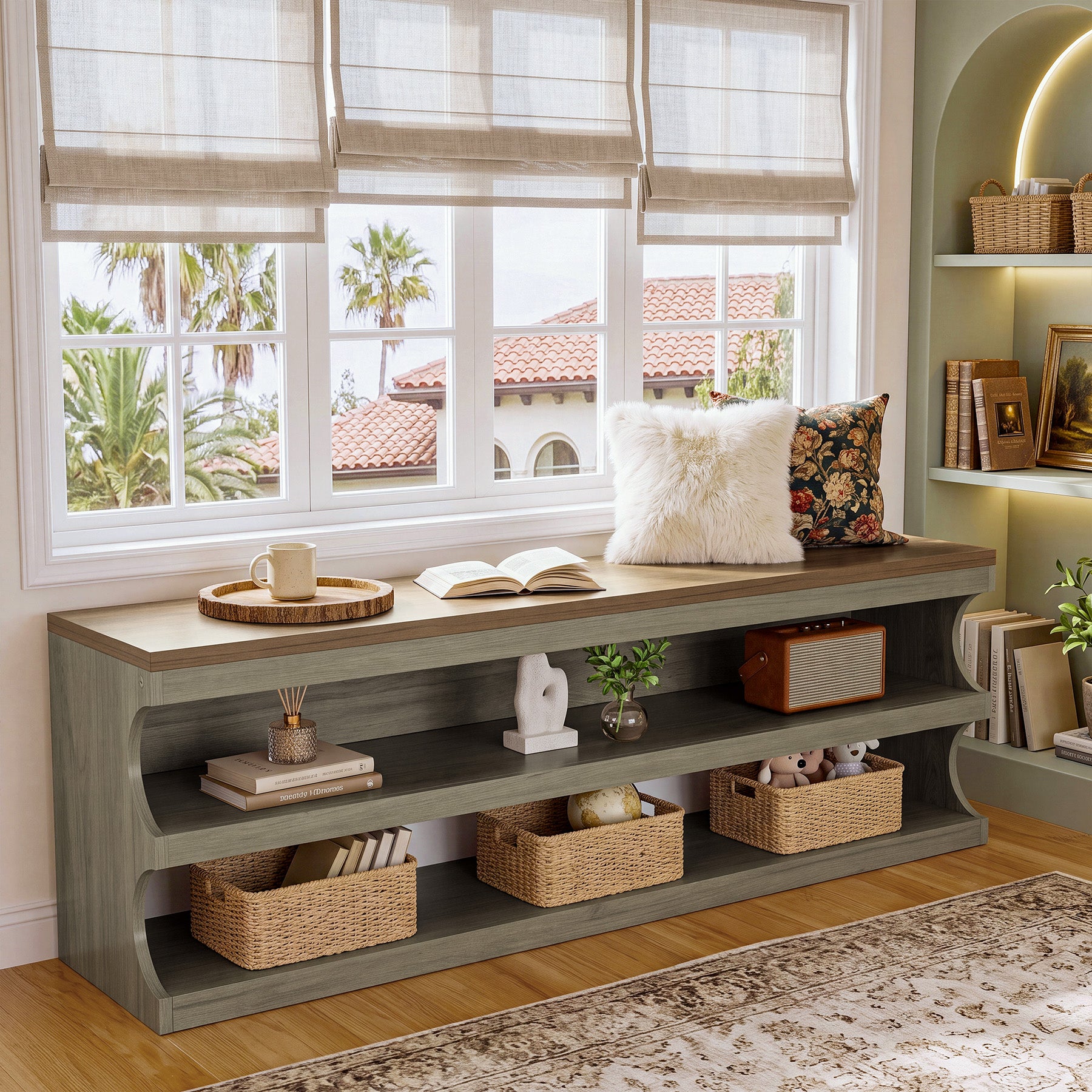 Tribesigns 55 Inch Entryway Bench, 3 Tier Shoe Storage Bench with Seating for Hallway and Bedroom