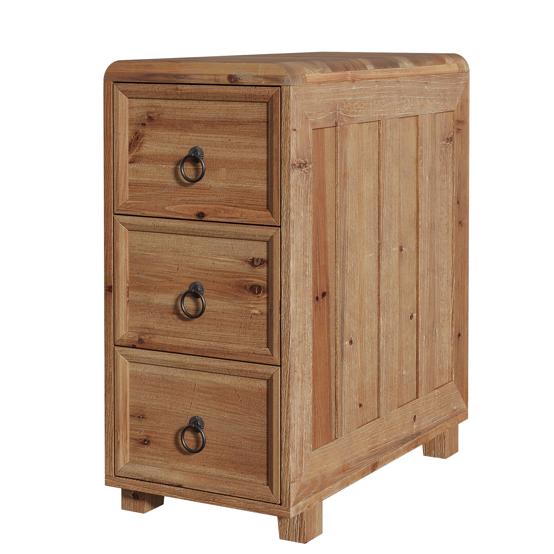 Tribesigns 11.81 Inch Narrow Solid Wood Side Table with 3 Drawers, Slim Bedside Table for Bedroom