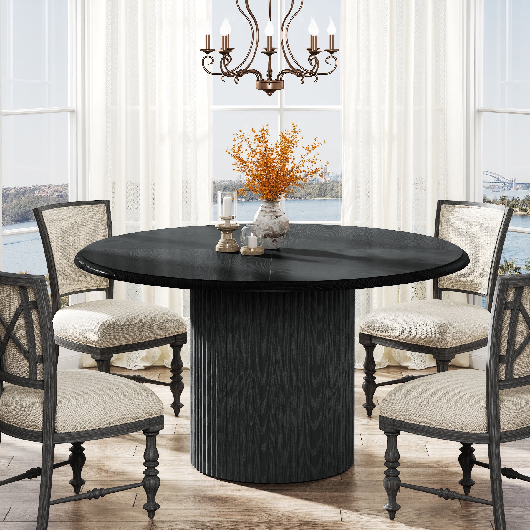 Modern Round Dining Table, 47-Inch 4-Seater with Metal Base