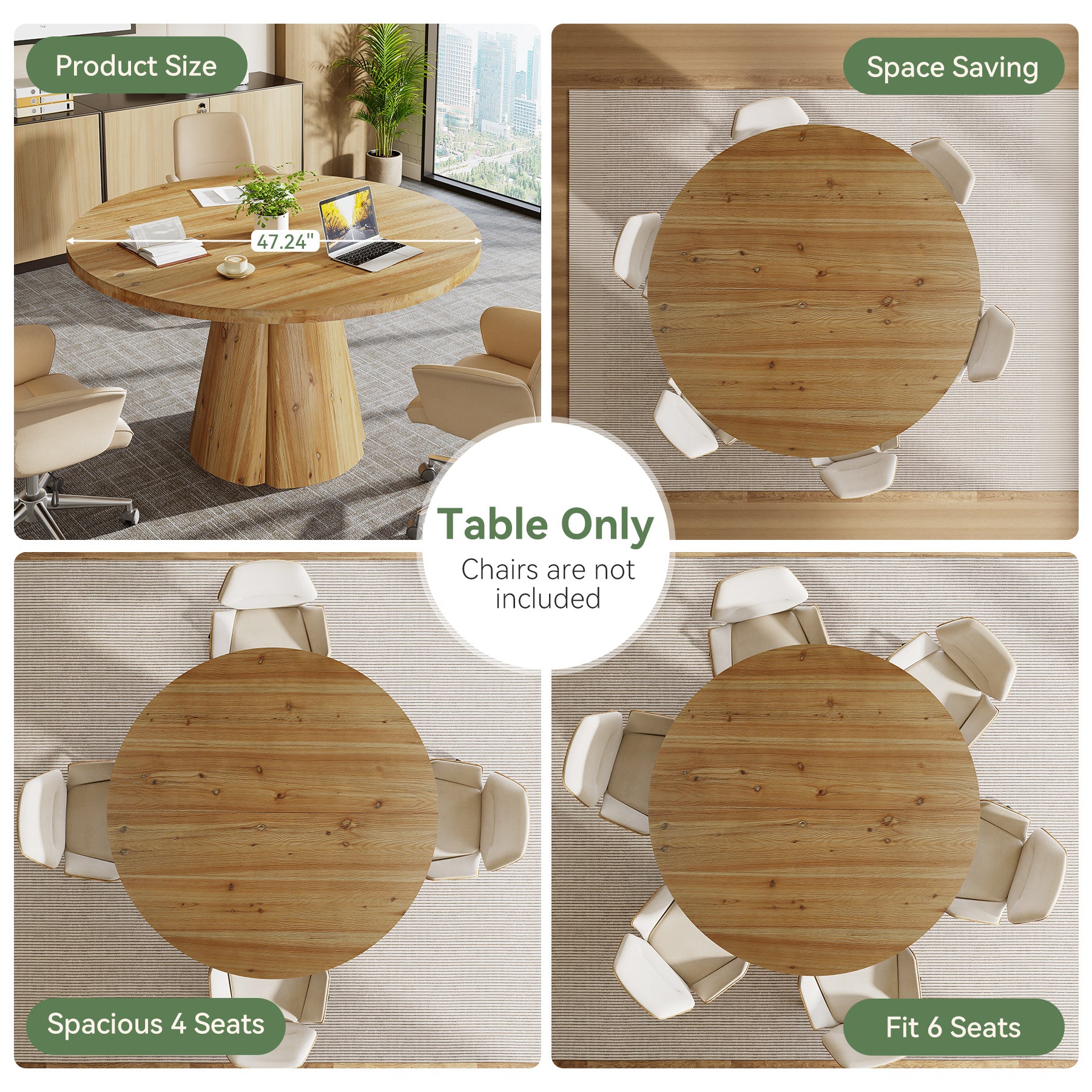 Tribesigns 47.24-Inch Solid Wood Conference Table, Rustic Round Meeting Table with Pedestal Base for Office