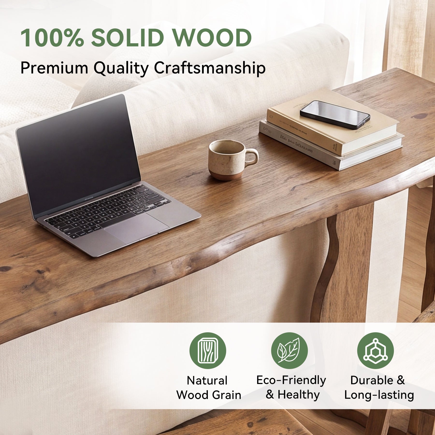 Tribesigns 70.9-Inch Solid Wood Console Table, Live Edge Entryway Table with Unique Wavy Legs