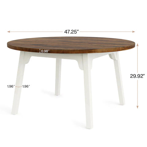 47-inch Dining Table, Round Farmhouse Kitchen Table for 4-6