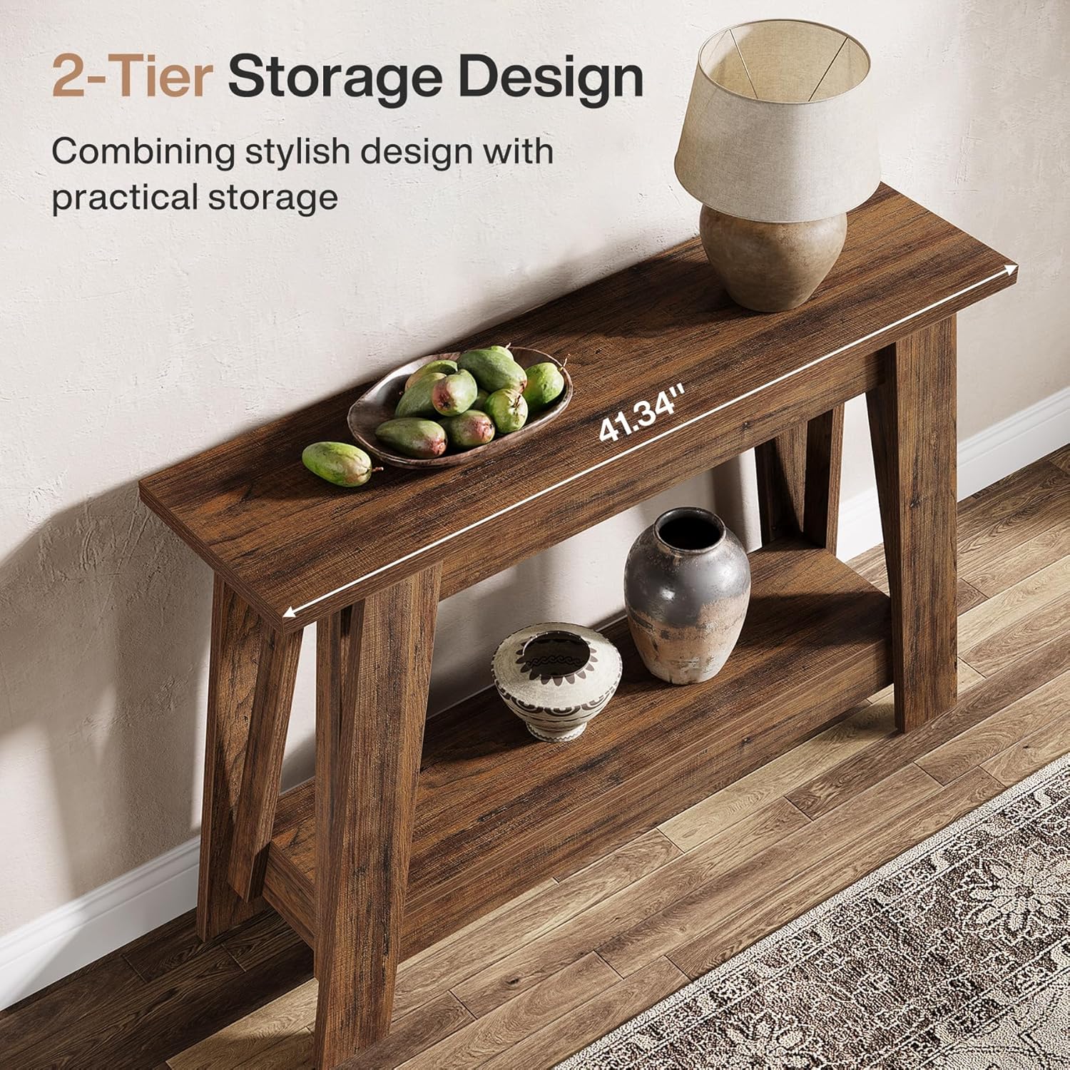 41.3" Rustic Farmhouse Console Table - 2-Tier Narrow Entryway Table with Storage