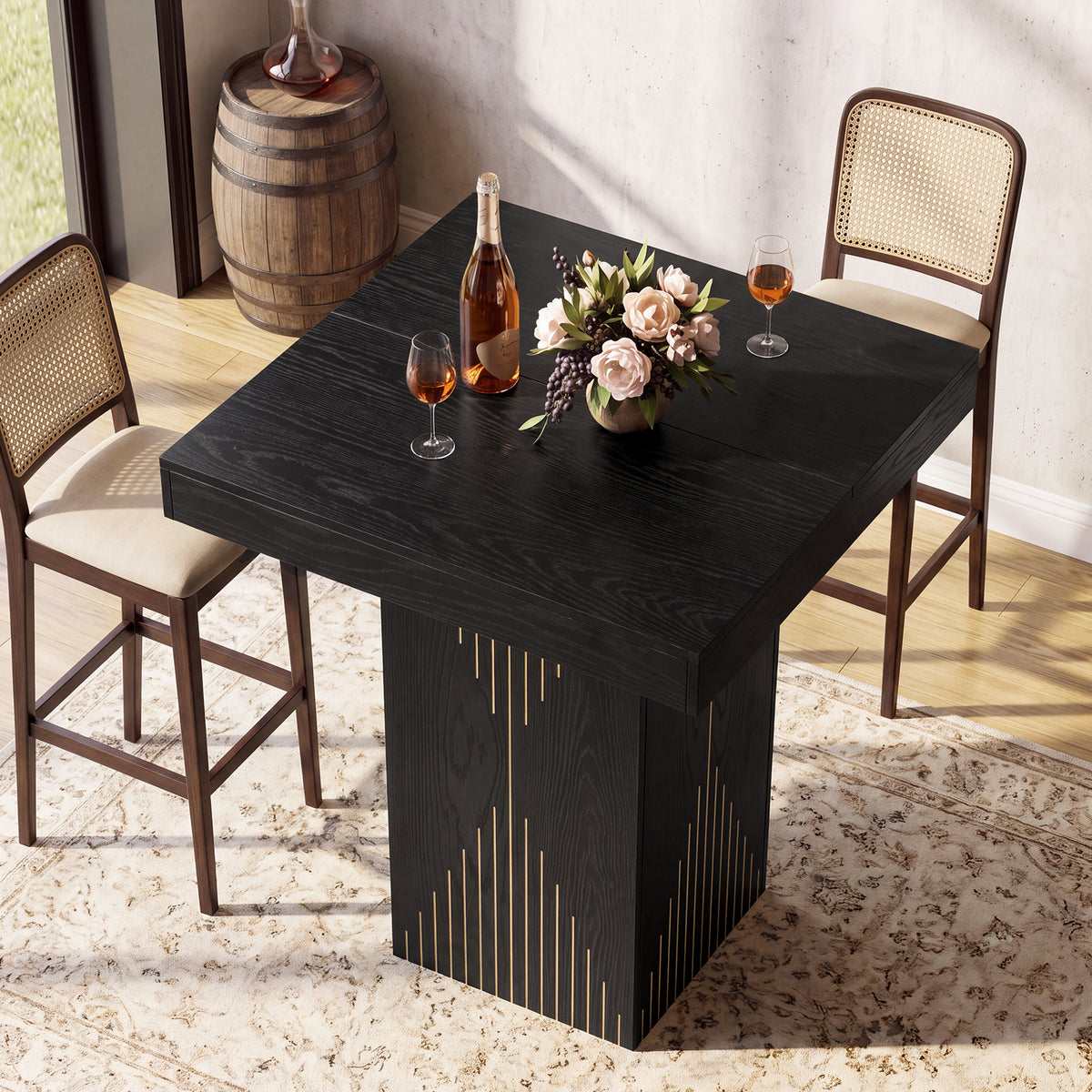 31.5 Inch Square Bar Height Table with Pedestal Base, High Top Dining Table for Kitchen and Home