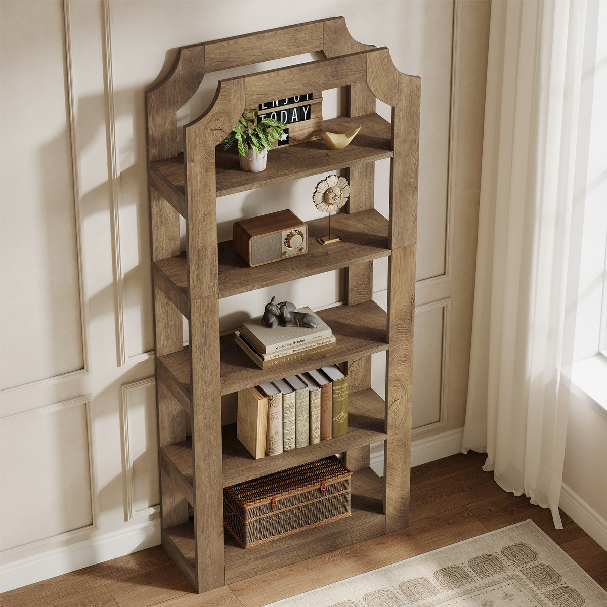Tribesigns 70 Inch Tall 5-Tier Bookshelf with 31.5 Inch Wide Shelves, Farmhouse Bookcase for Living Room and Office