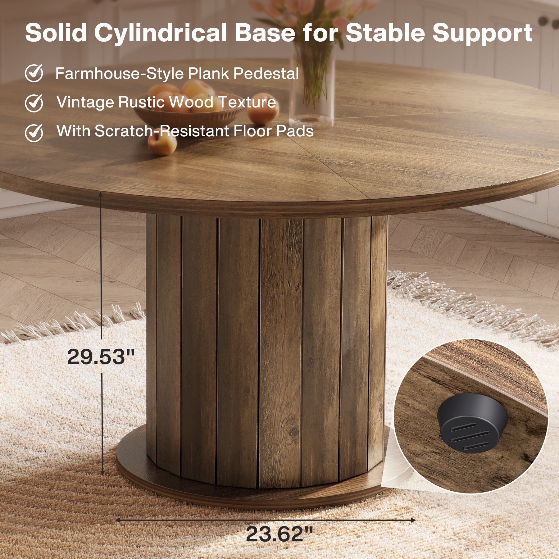 47.24-Inch Round Dining Table with Pedestal Base, Farmhouse Kitchen Table for 4 to 6 People