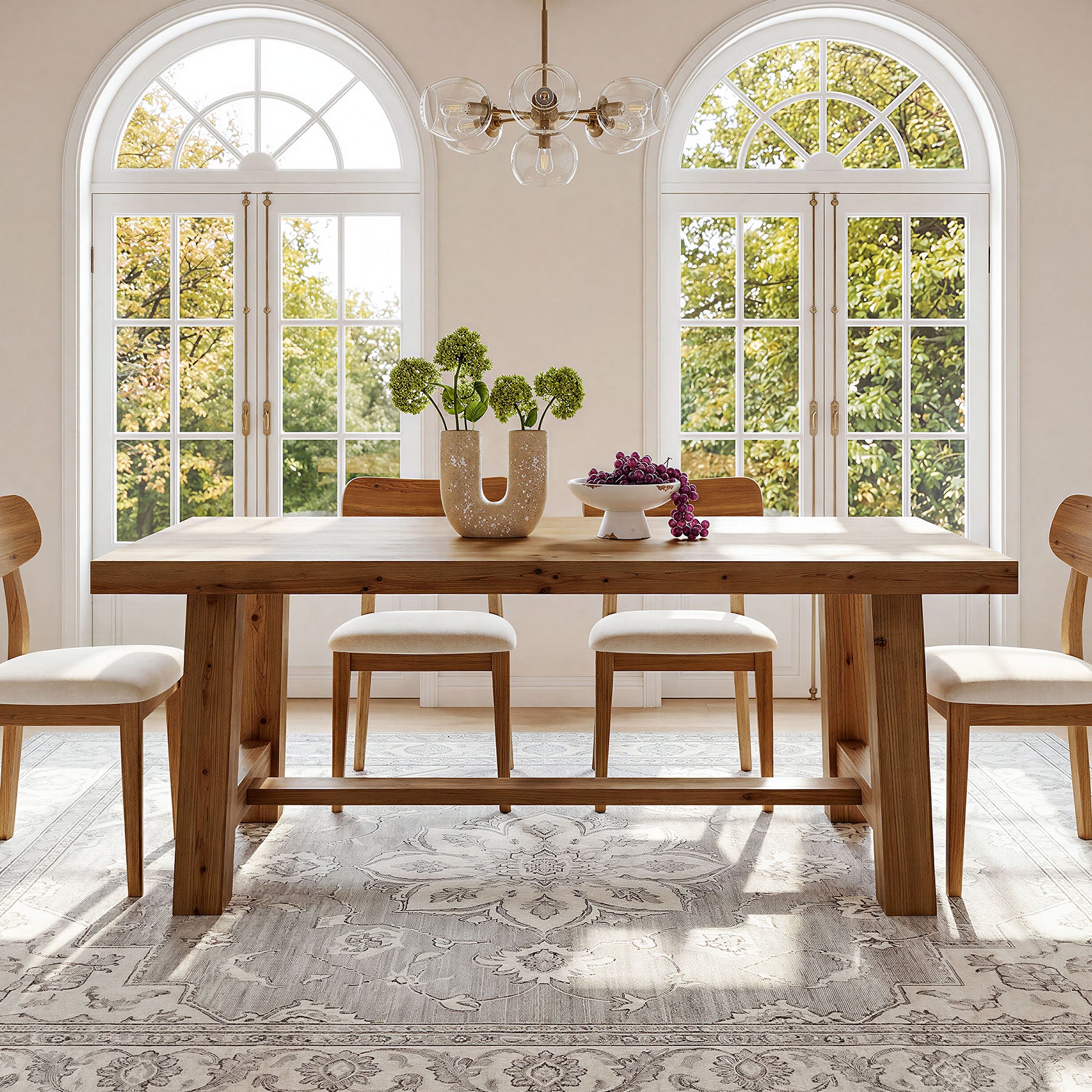Tribesigns 63-Inch Solid Wood Dining Table, Farmhouse Table with Thick Top & Trestle Base