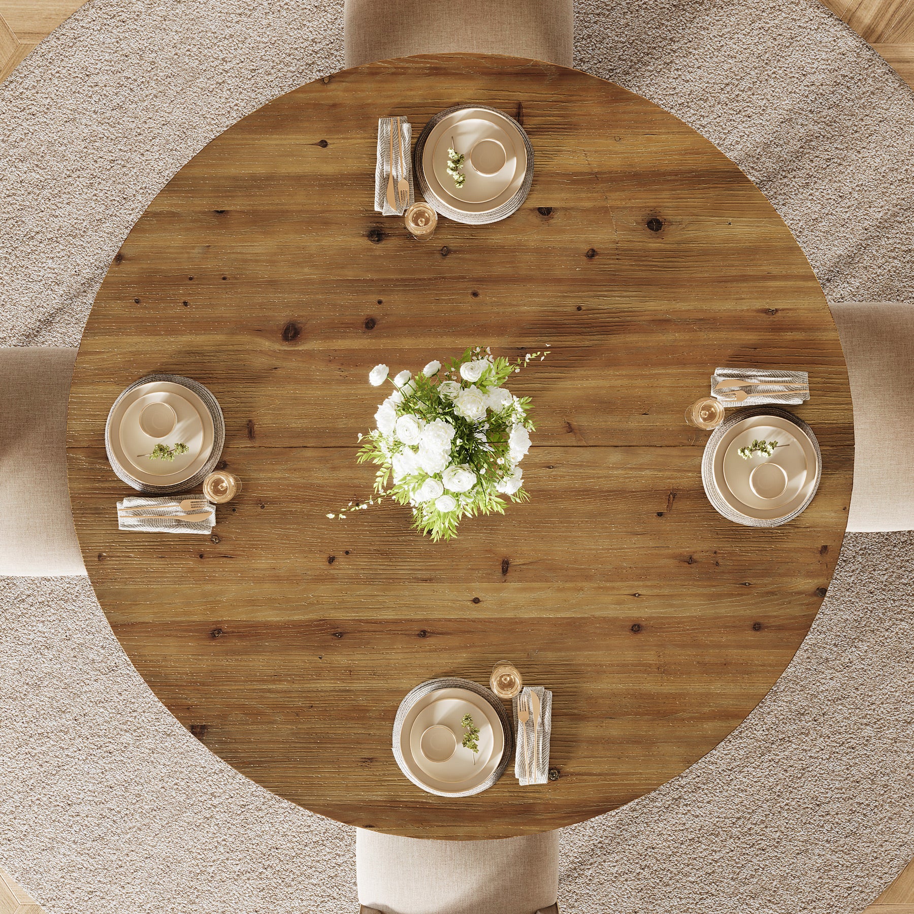 Tribesigns 47.3-Inch Solid Wood Round Dining Table for 4-6 People, Farmhouse Kitchen Table with Cross-Shaped Base for Dining Room