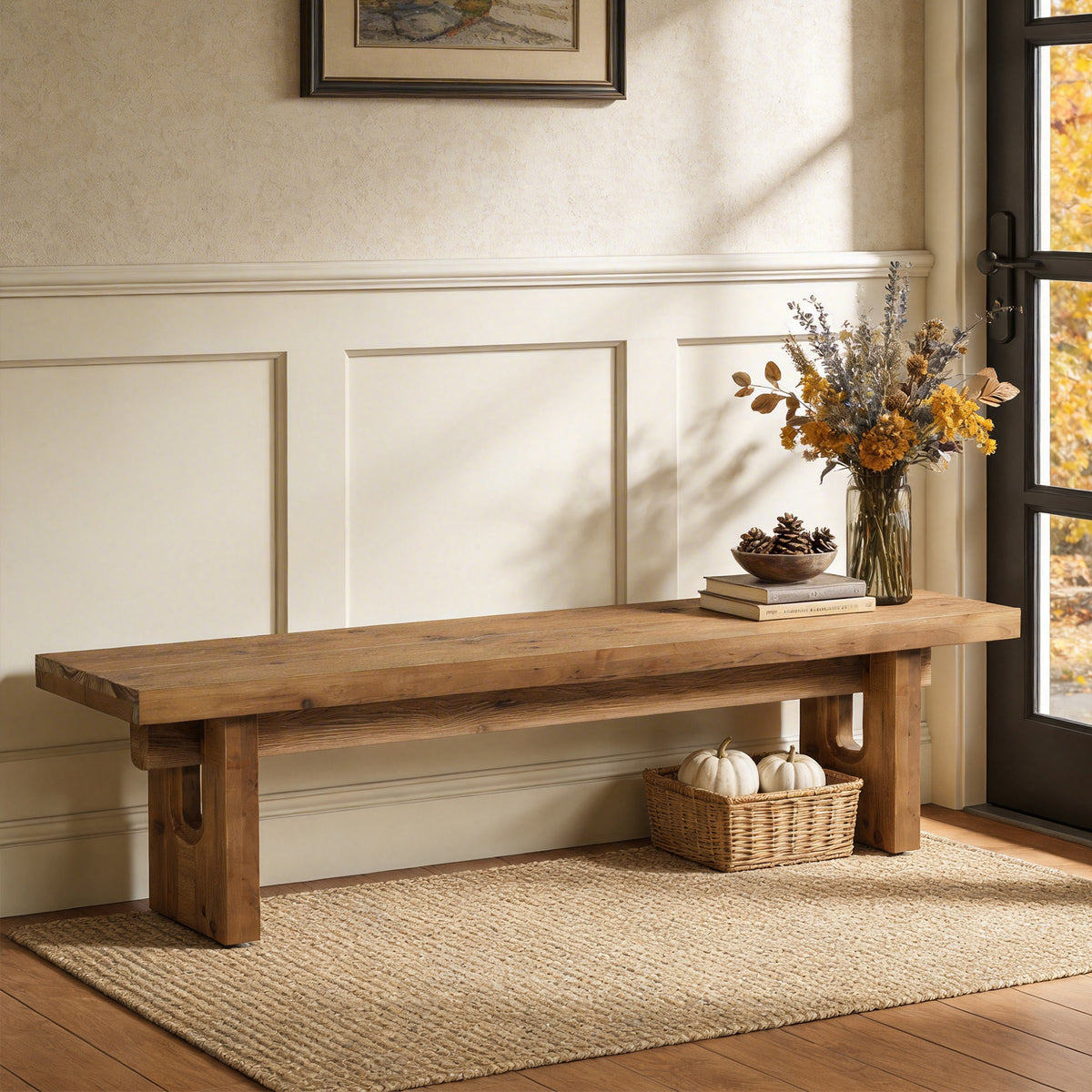 Tribesigns 63-Inch Solid Wood Dining Bench for 3-4, Farmhouse Wooden Bench for Kitchen and Entryway