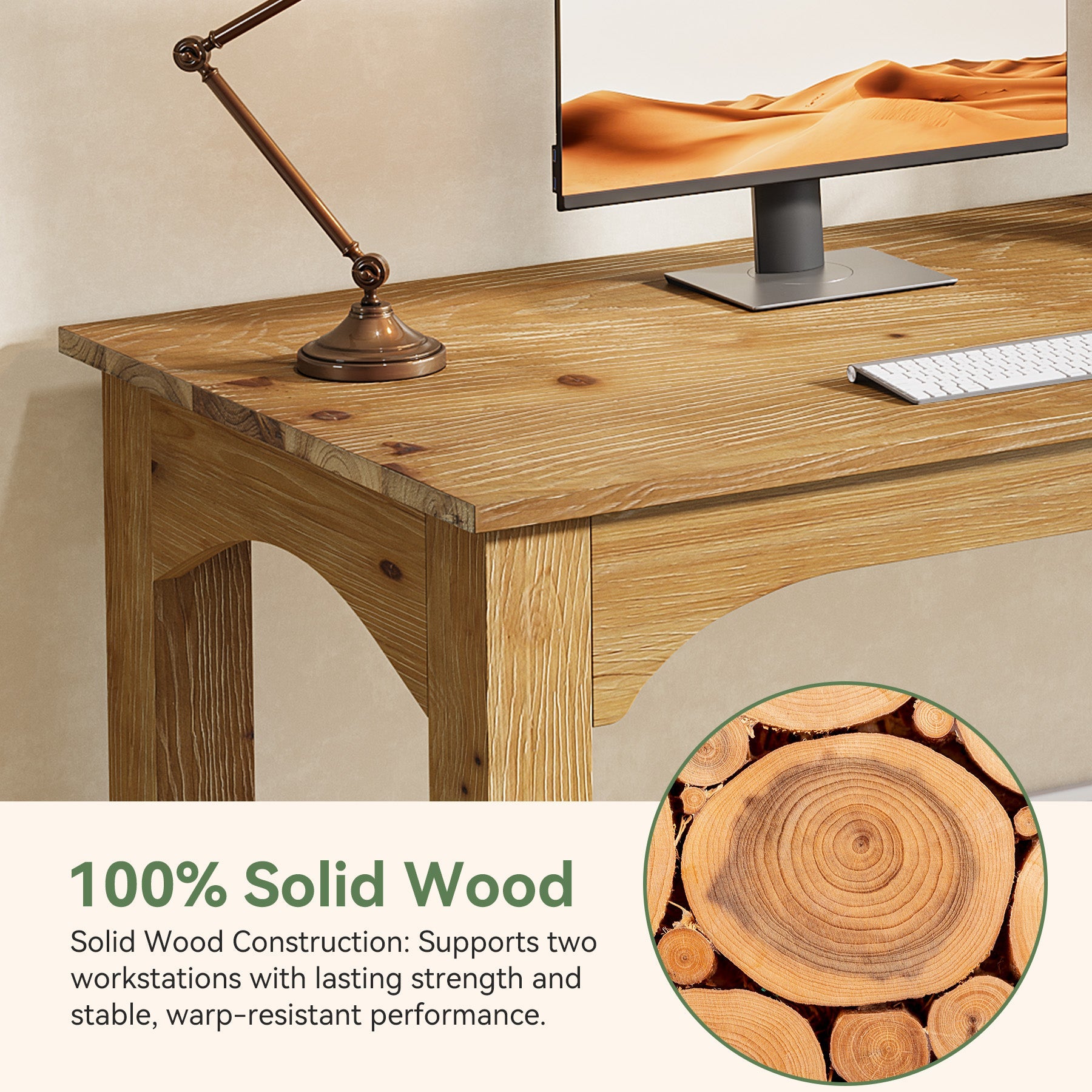 78.7-Inch Solid Wood Two Person Desk, Extra Long Double Workstation for Home Office