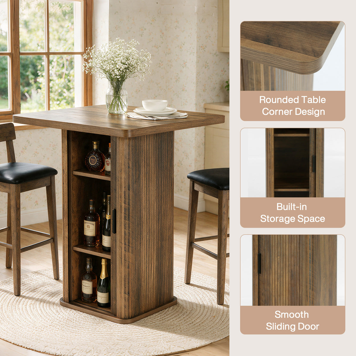 Tribesigns 35.43" H Bar Table with 3-Tier Storage Cabinet, High Top Pub Table for Small Kitchens