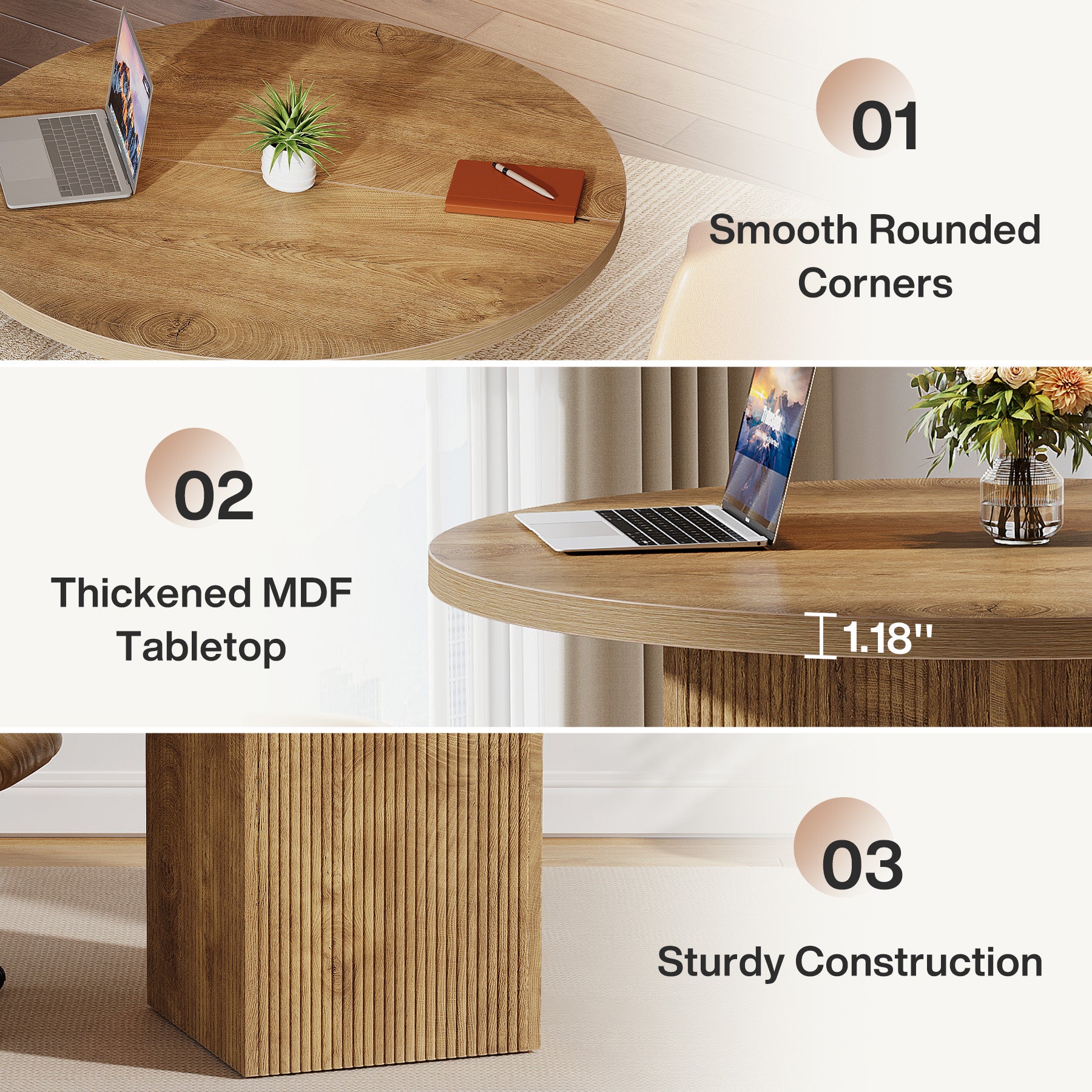 Tribesigns 31.5-Inch Round Conference Table with Fluted Pedestal Base, Small Office Meeting Table for Conference Room Study and Home Office
