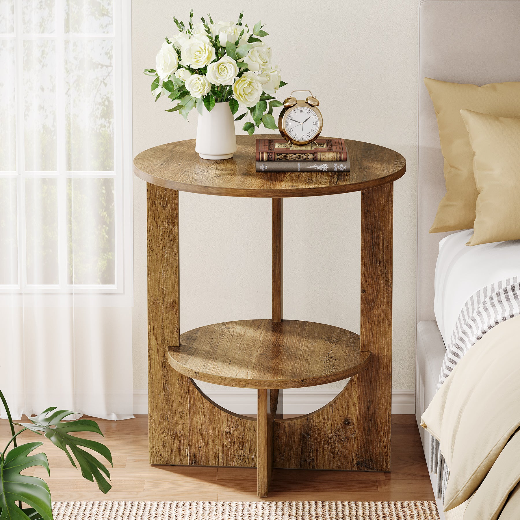 Tribesigns 19.68-Inch Round End Table with Storage, 2-Tier Tall Side Table for Living Room and Bedroom